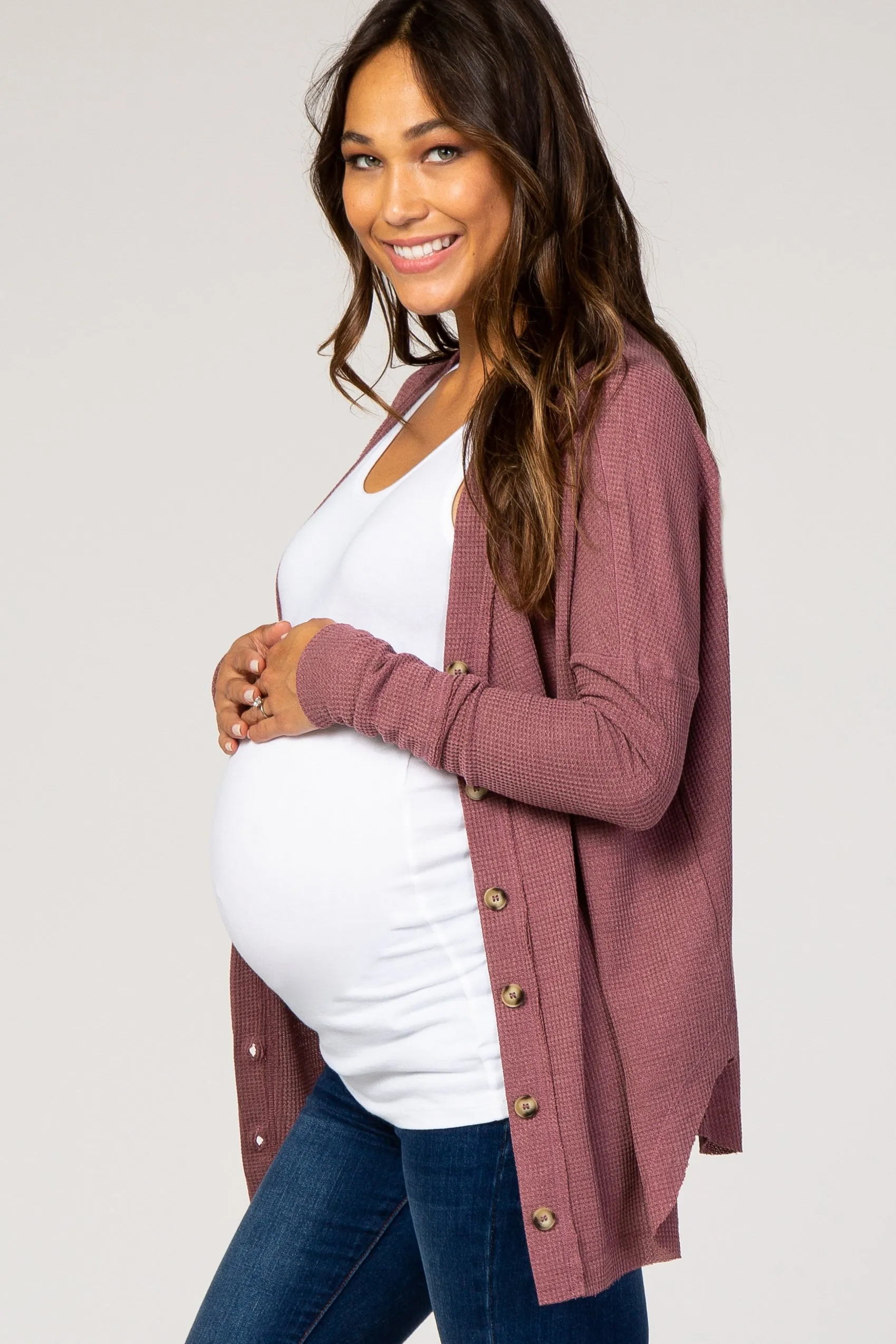 Mauve Waffle Knit Button Front Maternity Top sold by Pinkblush product image thumbnail 2