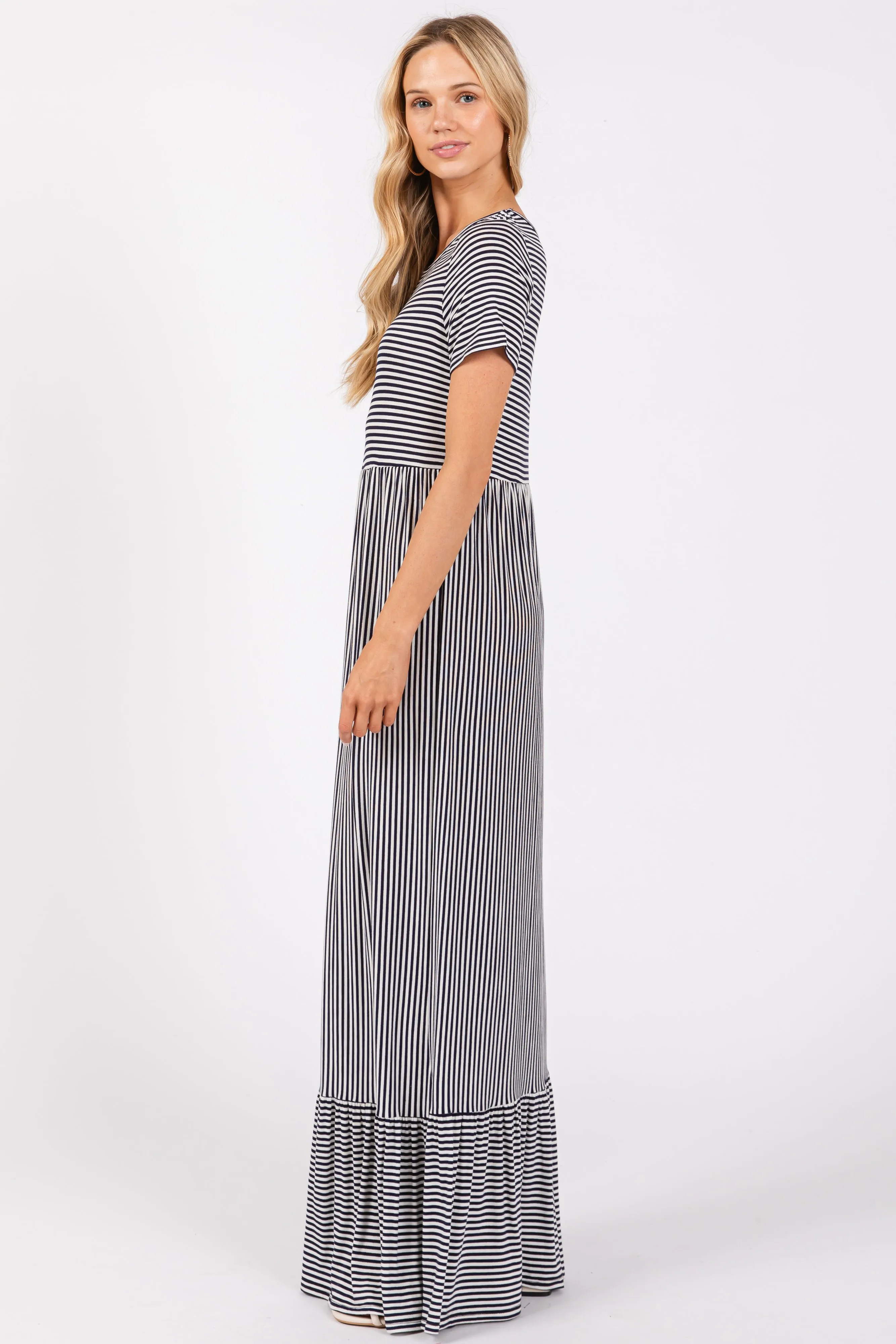 Navy Striped Short Sleeve Maxi Dress sold by Pinkblush product image thumbnail 2