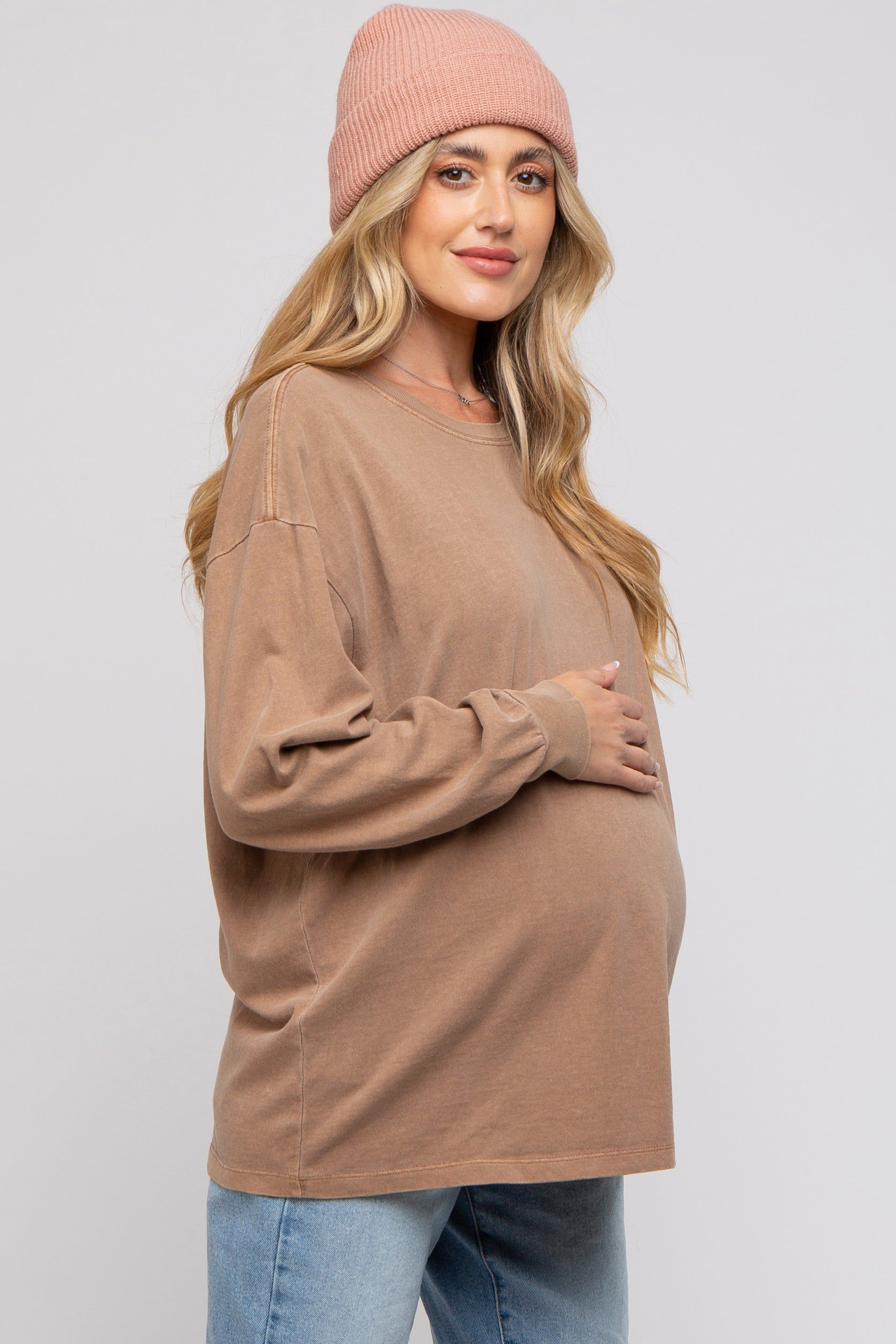 Mocha Oversized Long Sleeve Maternity Top sold by Pinkblush product image thumbnail 2
