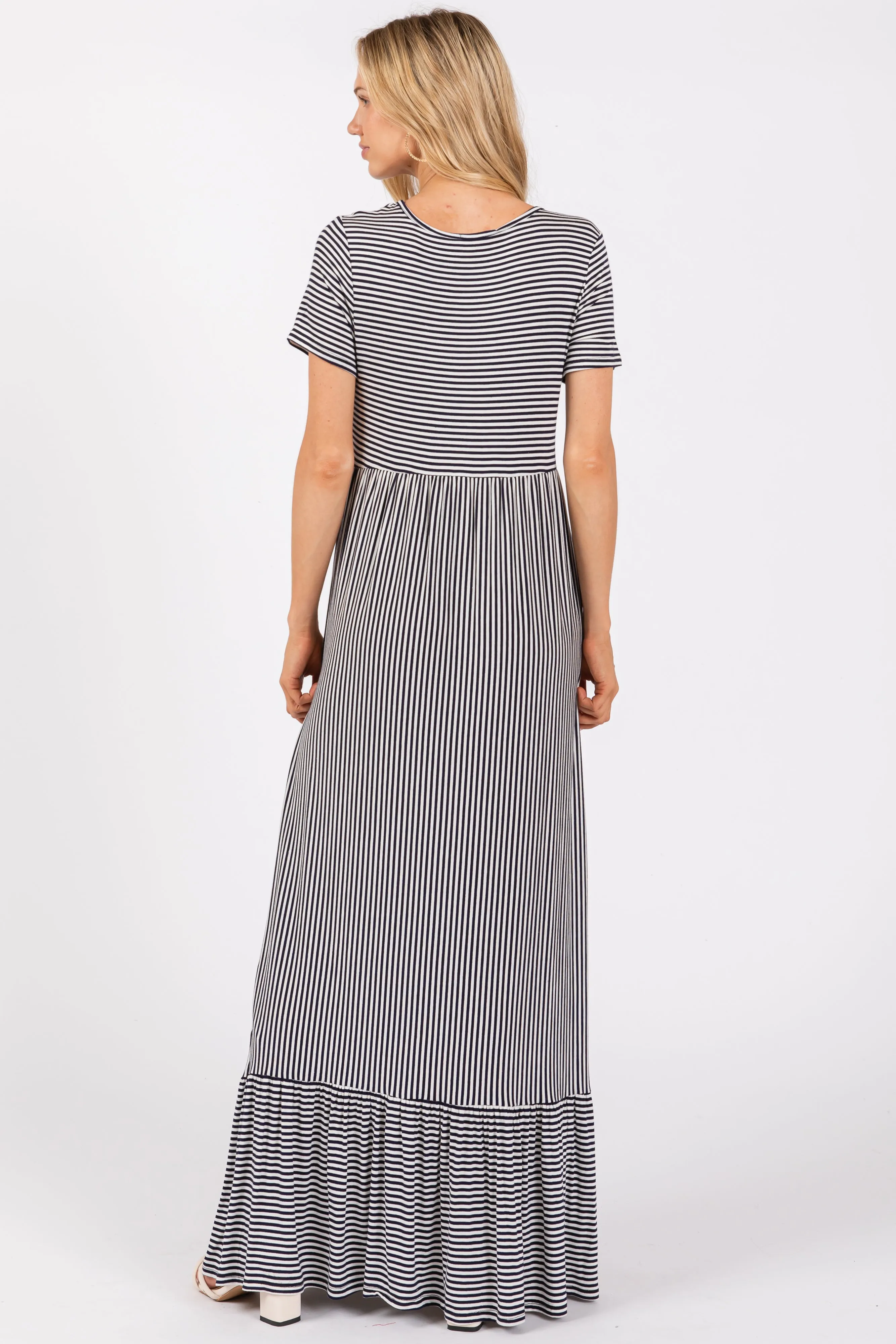 Navy Striped Short Sleeve Maxi Dress sold by Pinkblush product image thumbnail 3