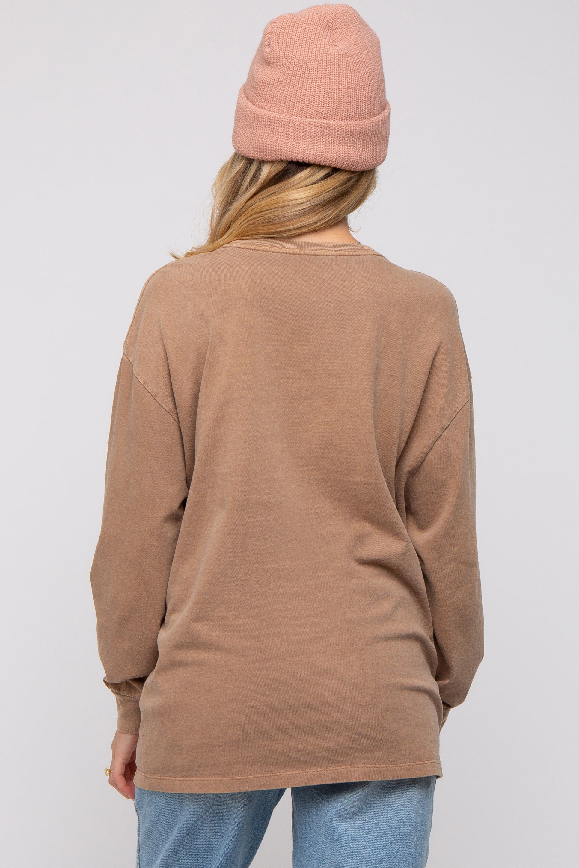 Mocha Oversized Long Sleeve Maternity Top sold by Pinkblush product image thumbnail 3
