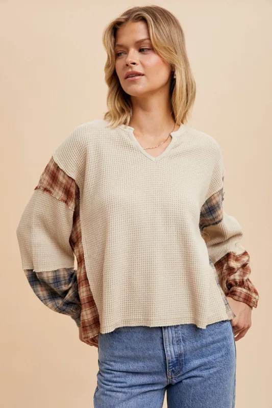Oatmeal Multi Spliced Thermal Top sold by Pinkblush