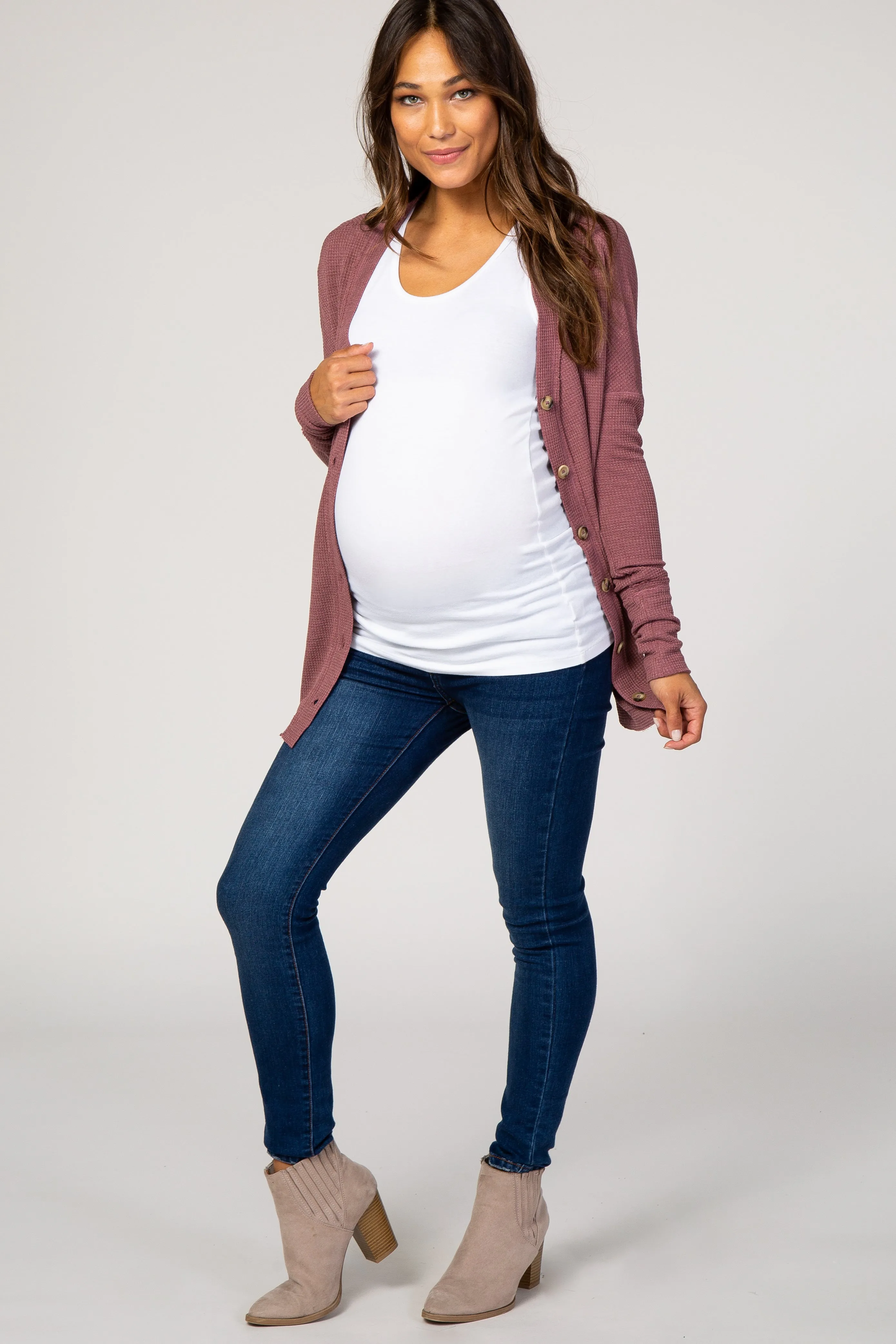 Mauve Waffle Knit Button Front Maternity Top sold by Pinkblush product image thumbnail 4