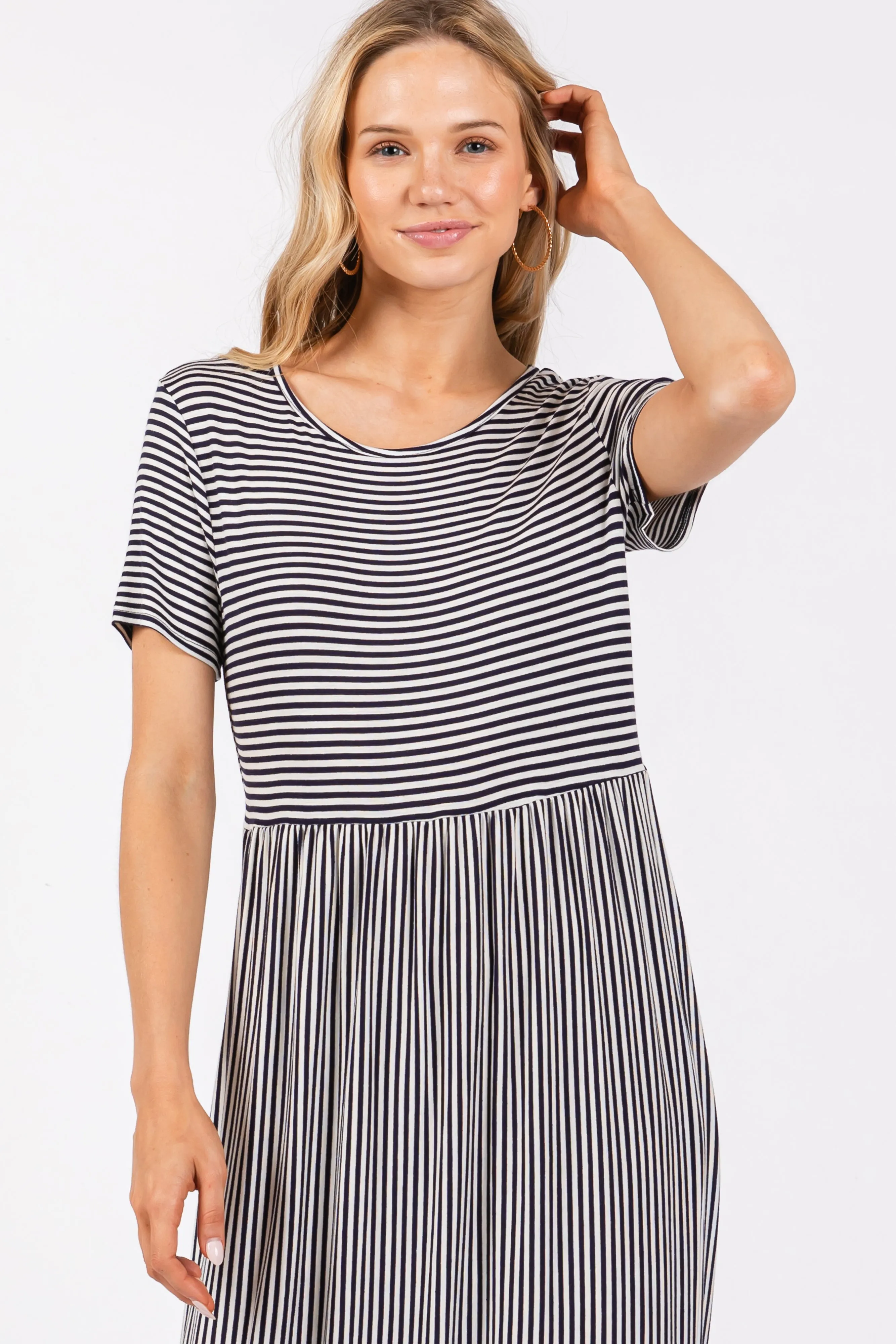 Navy Striped Short Sleeve Maxi Dress sold by Pinkblush product image thumbnail 4