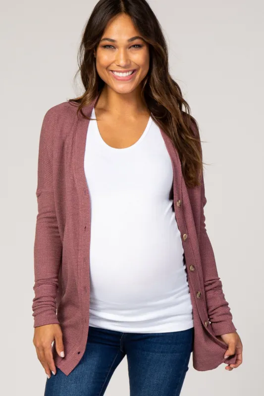 Mauve Waffle Knit Button Front Maternity Top sold by Pinkblush