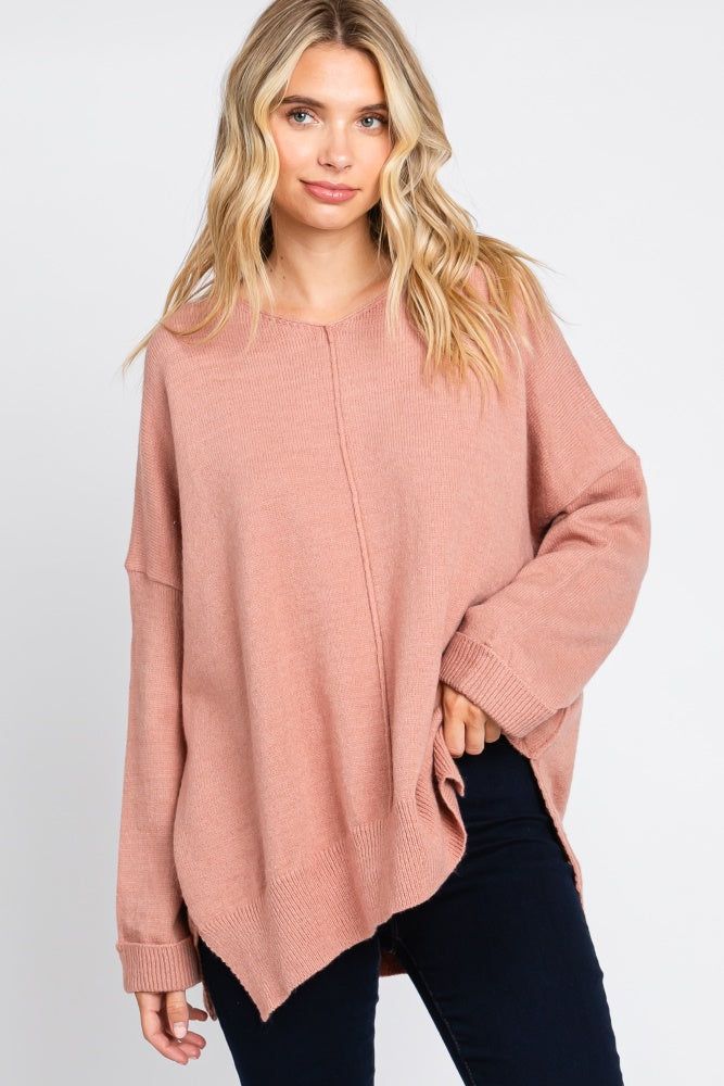 Mauve Dolman Sleeve Side Slit Sweater sold by Pinkblush