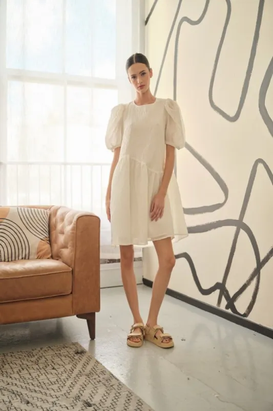 Off White Puff Sleeve Dress sold by Pinkblush