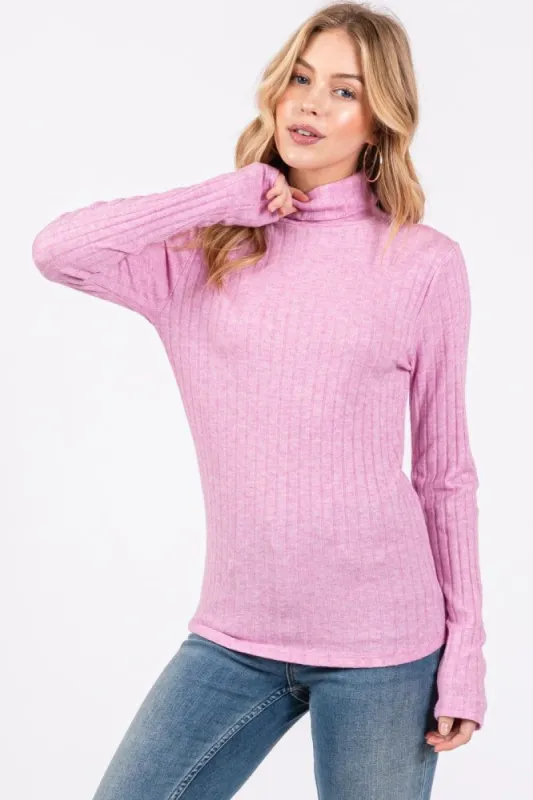 Mauve Ribbed Long Sleeve Turtle Neck Top made by Pinkblush