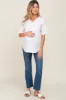 White Oversized V-Neck Cuffed Short Sleeve Maternity Tee sold by Pinkblush