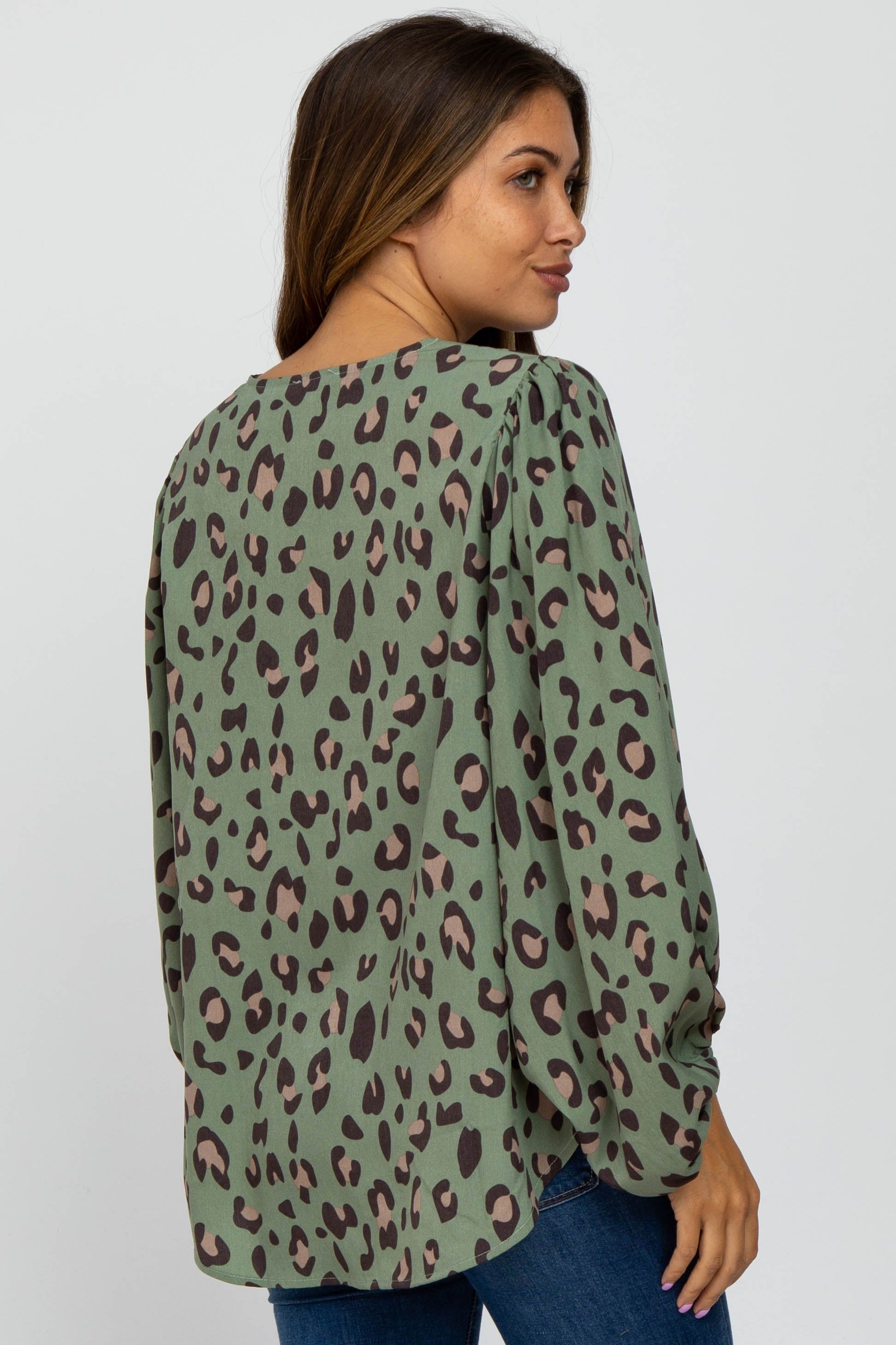 Olive Animal Print Balloon Sleeve Maternity Blouse sold by Pinkblush product image thumbnail 3