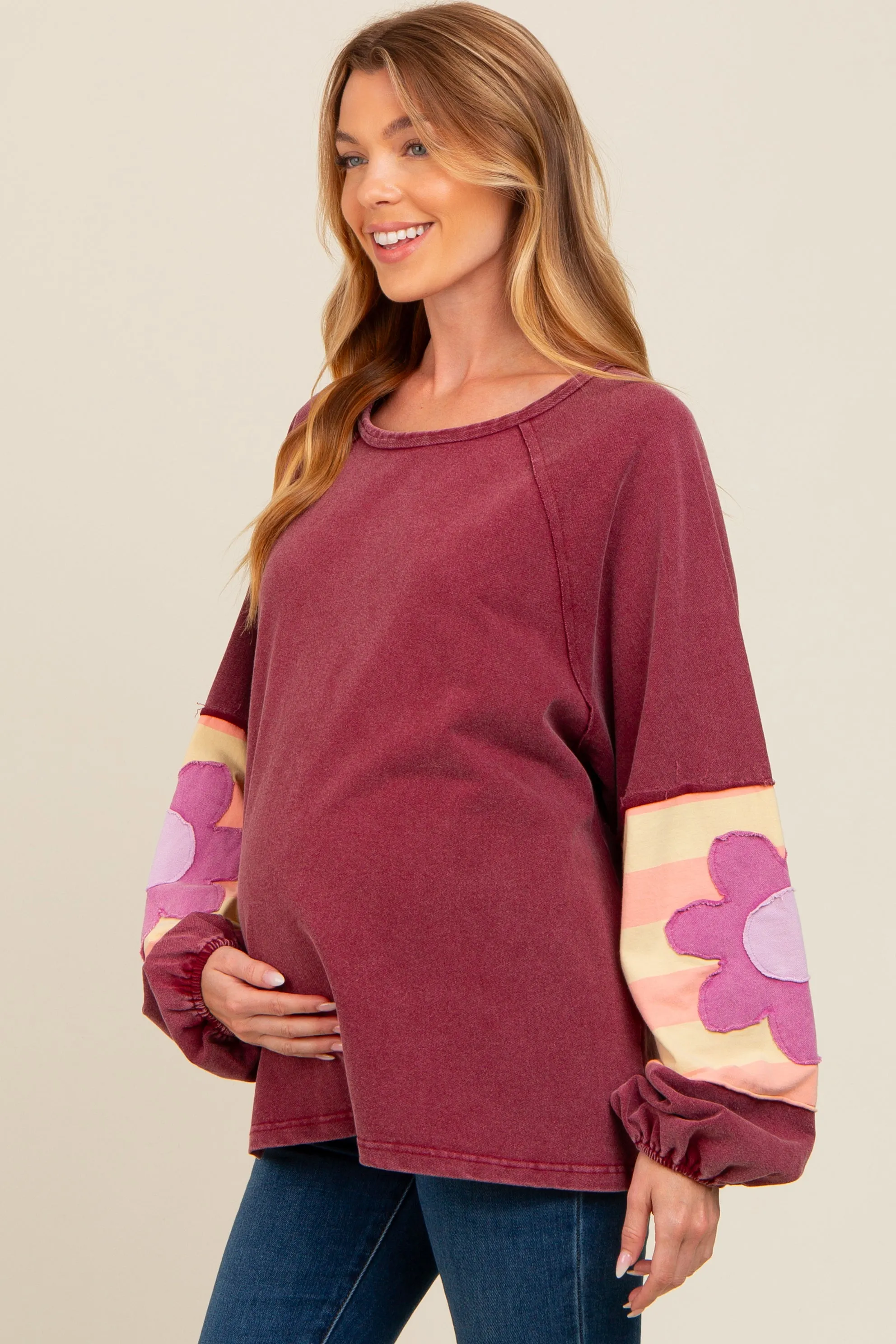 Burgundy Raw Edge Flower Patch Maternity Top sold by Pinkblush product image thumbnail 2