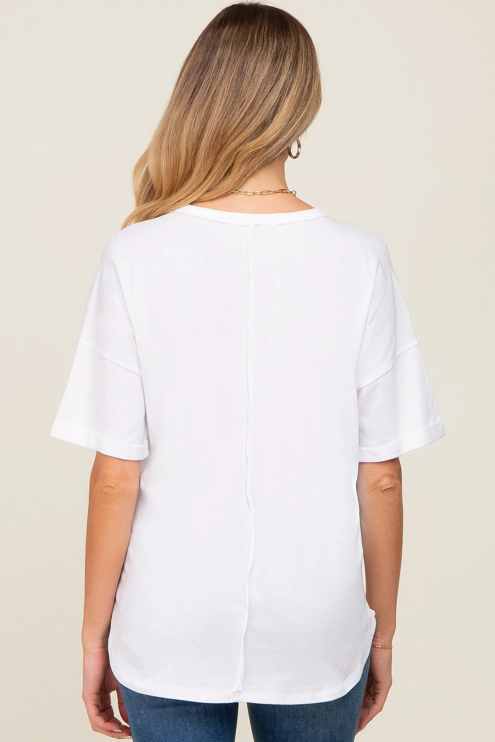 White Oversized V-Neck Cuffed Short Sleeve Maternity Tee sold by Pinkblush product image thumbnail 3