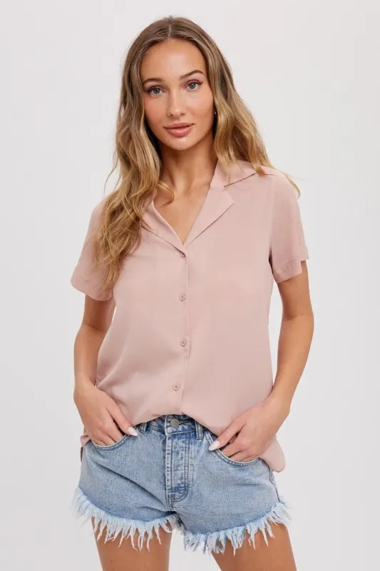 Nude Notched Collar Button Up Shirt sold by Pinkblush