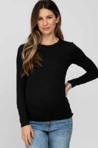 Black Long Sleeve Basic Maternity Top sold by Pinkblush