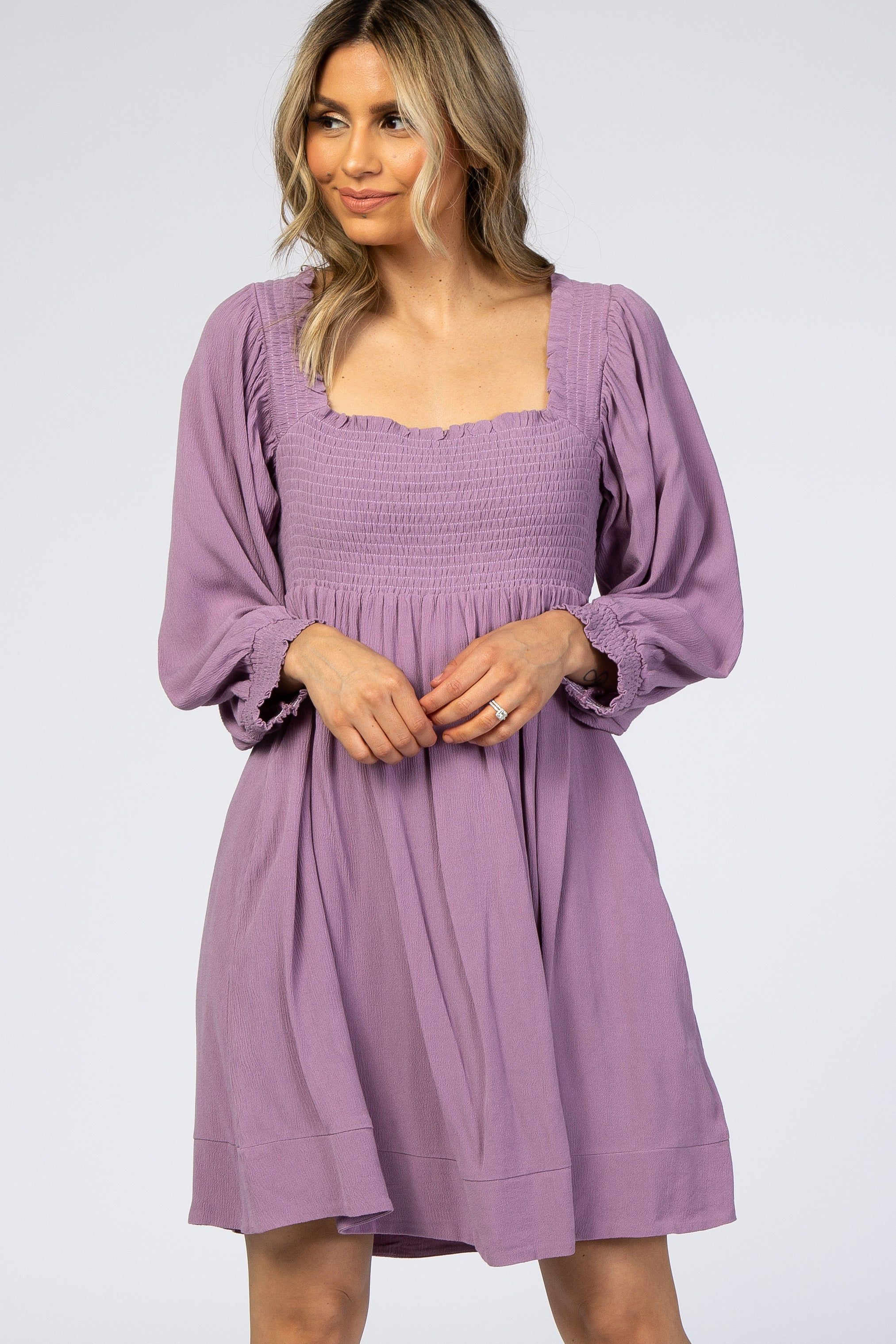 Light Purple Smocked Mini Dress sold by Pinkblush product image thumbnail 5