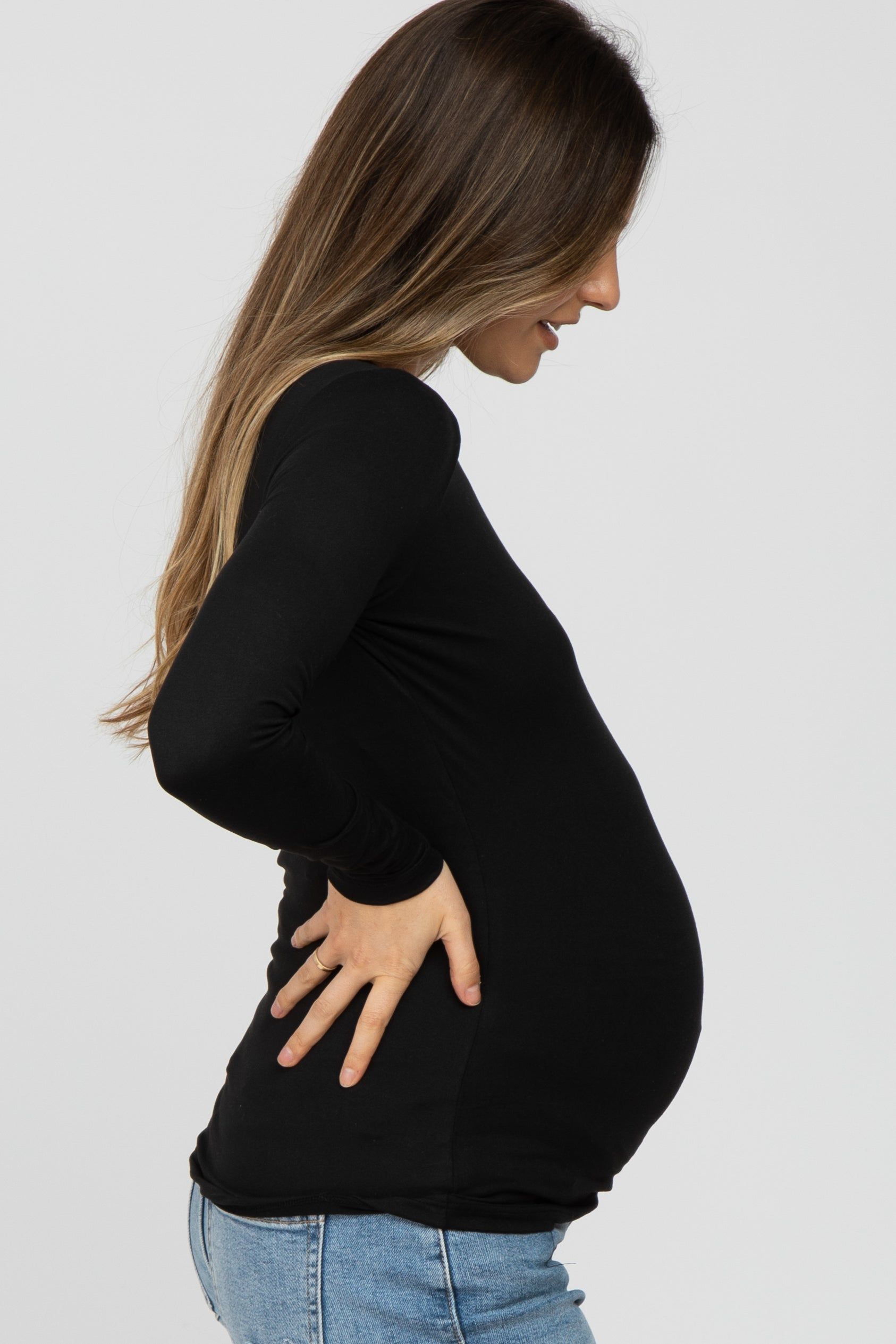 Black Long Sleeve Basic Maternity Top sold by Pinkblush product image thumbnail 3