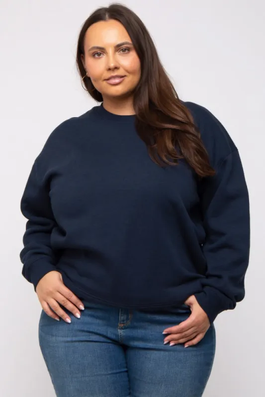 Navy Blue Soft Knit Fleece Lined Plus Sweatshirt sold by Pinkblush