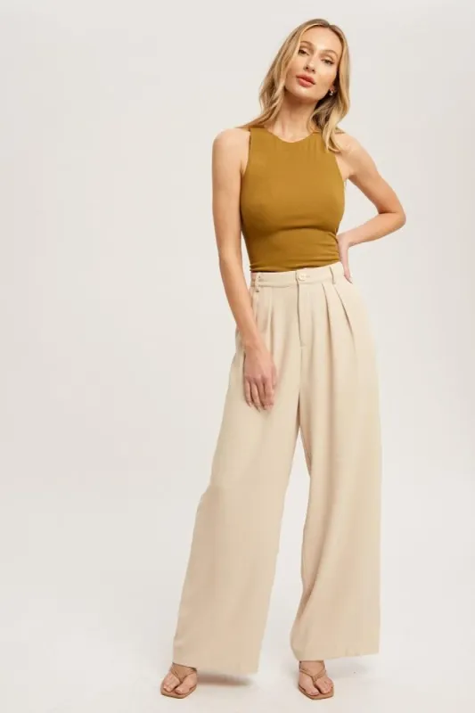 Beige Pintuck Wide Leg Pants sold by Pinkblush