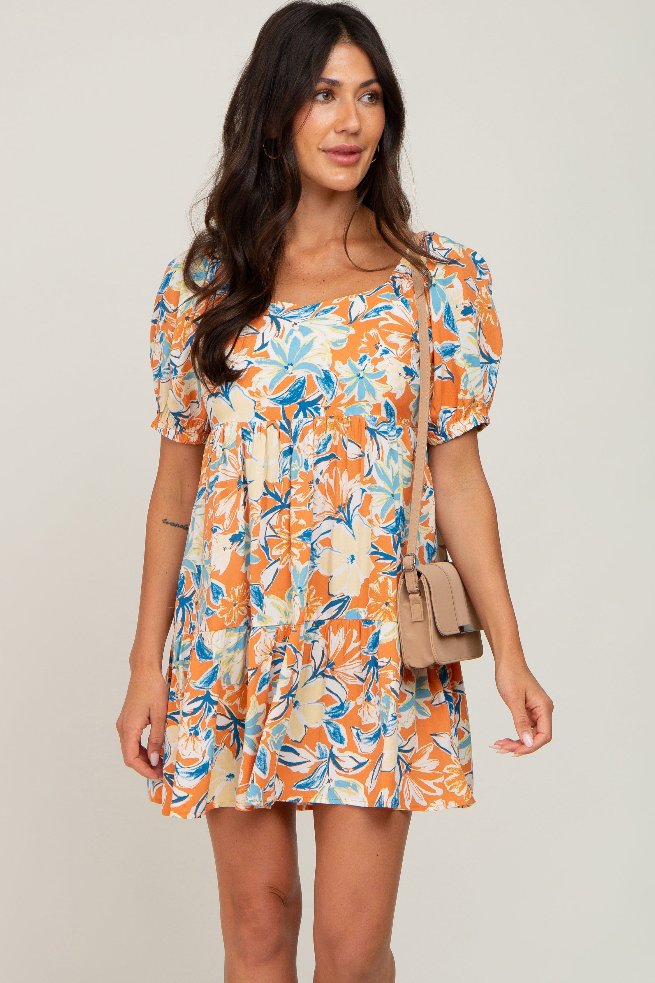 Orange Floral Tiered Dress sold by Pinkblush product image thumbnail 2