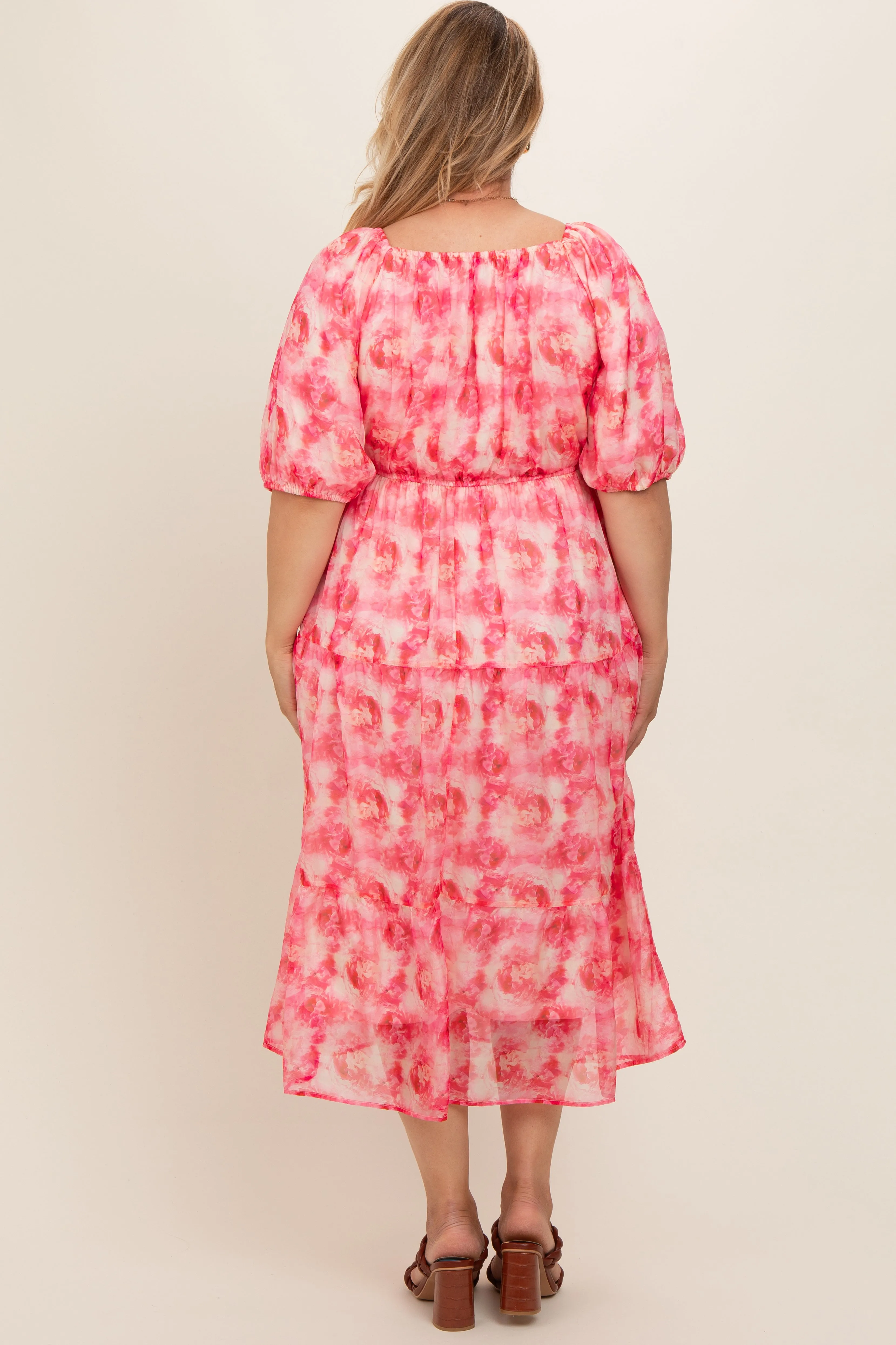 Fuchsia Watercolor Floral Maternity Plus Midi Dress sold by Pinkblush product image thumbnail 4