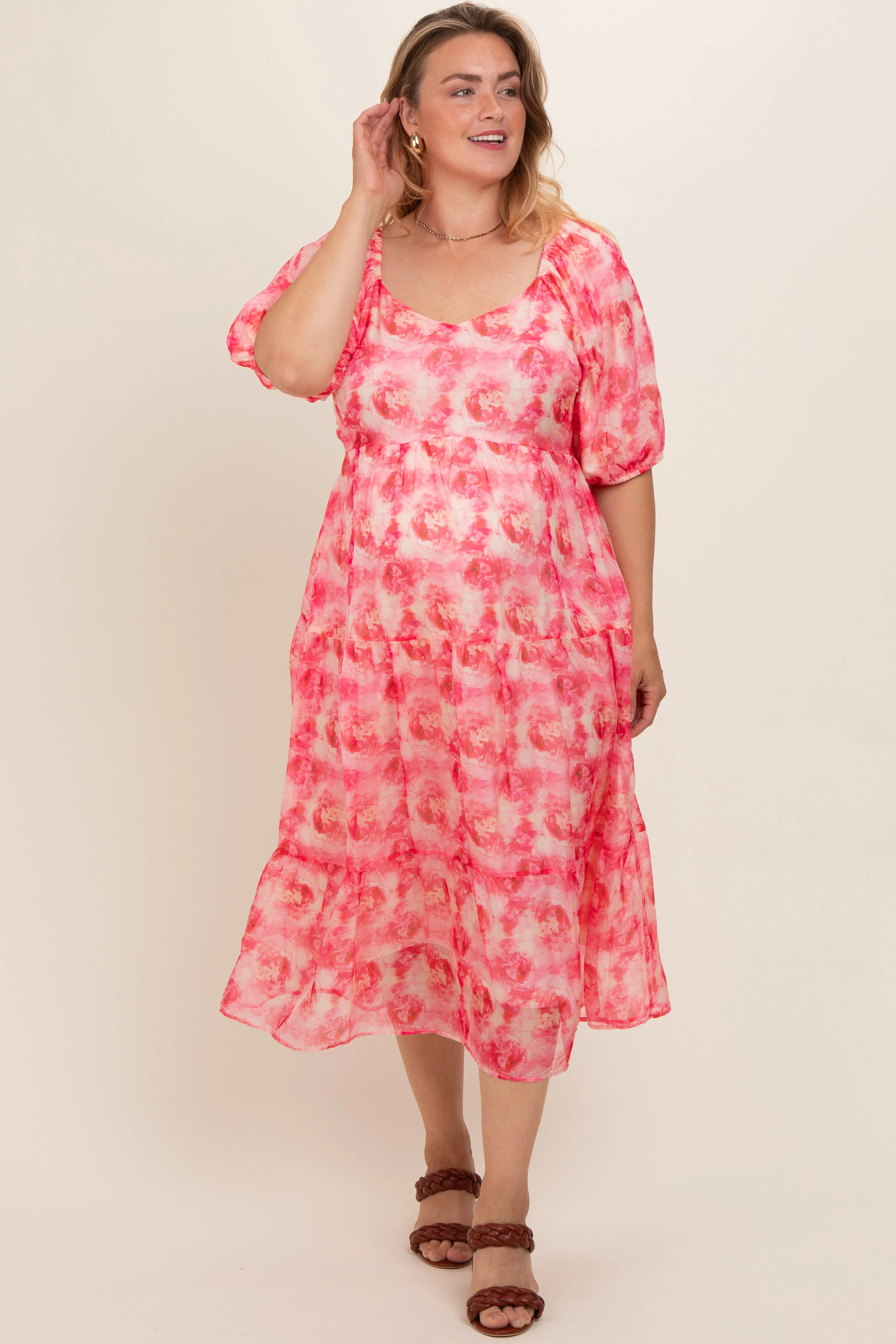 Fuchsia Watercolor Floral Maternity Plus Midi Dress sold by Pinkblush product image thumbnail 2