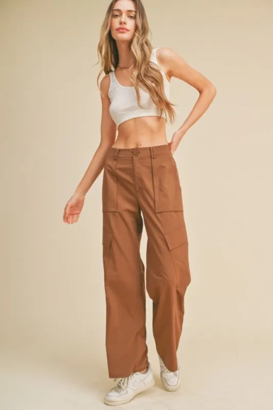 Chocolate High Waist Cargo Pants sold by Pinkblush