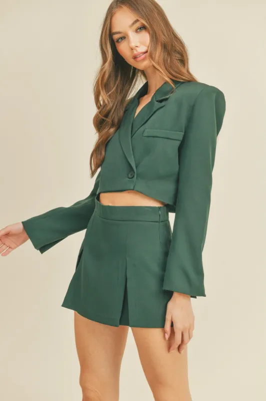 Hunter Green Cropped Blazer And Skort Set sold by Pinkblush