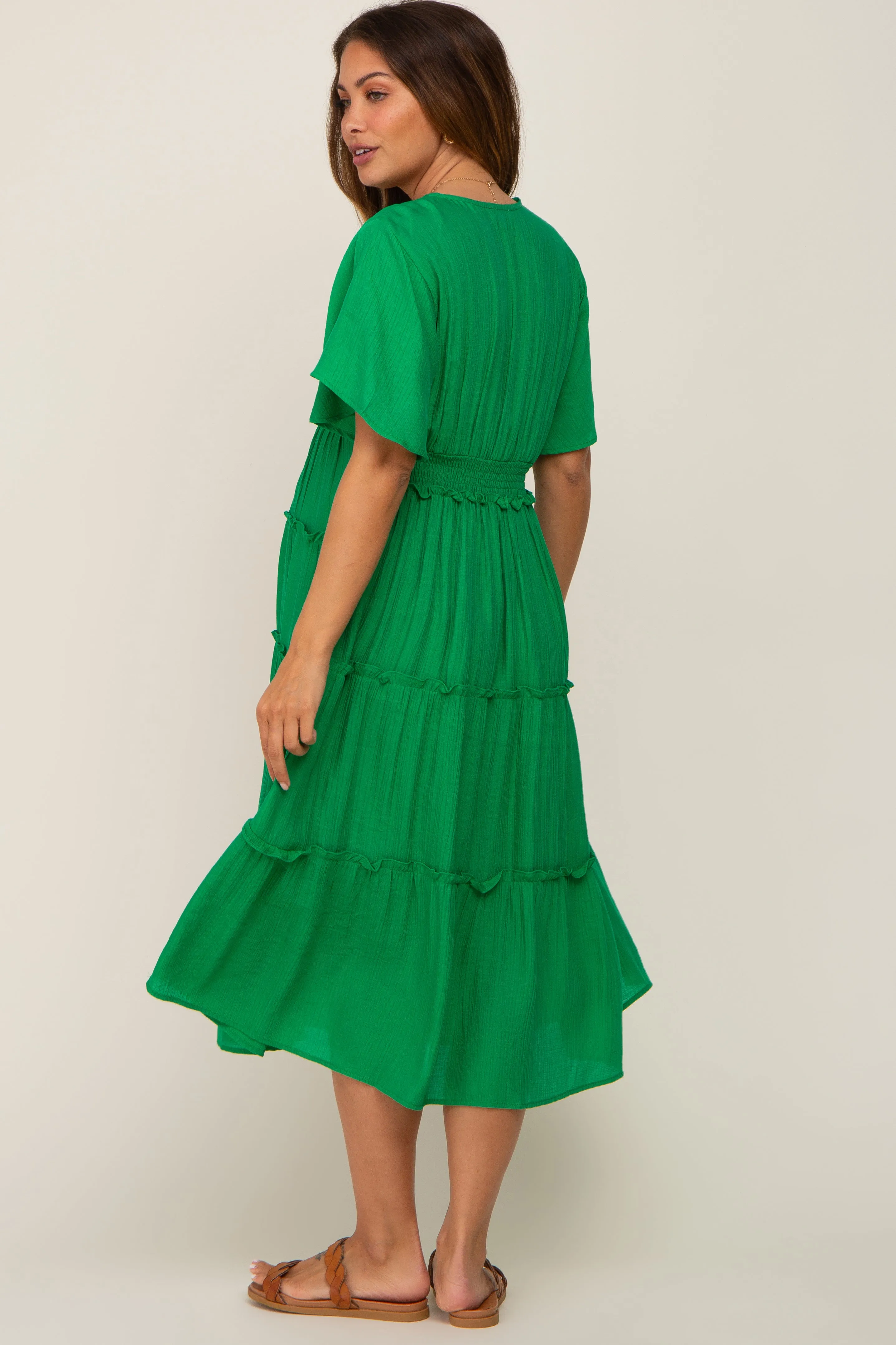 Green Ruffle Tiered V-Neck Maternity Midi Dress sold by Pinkblush product image thumbnail 3
