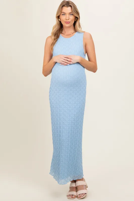 Light Blue Mesh Overlay Maternity Midi Dress sold by Pinkblush