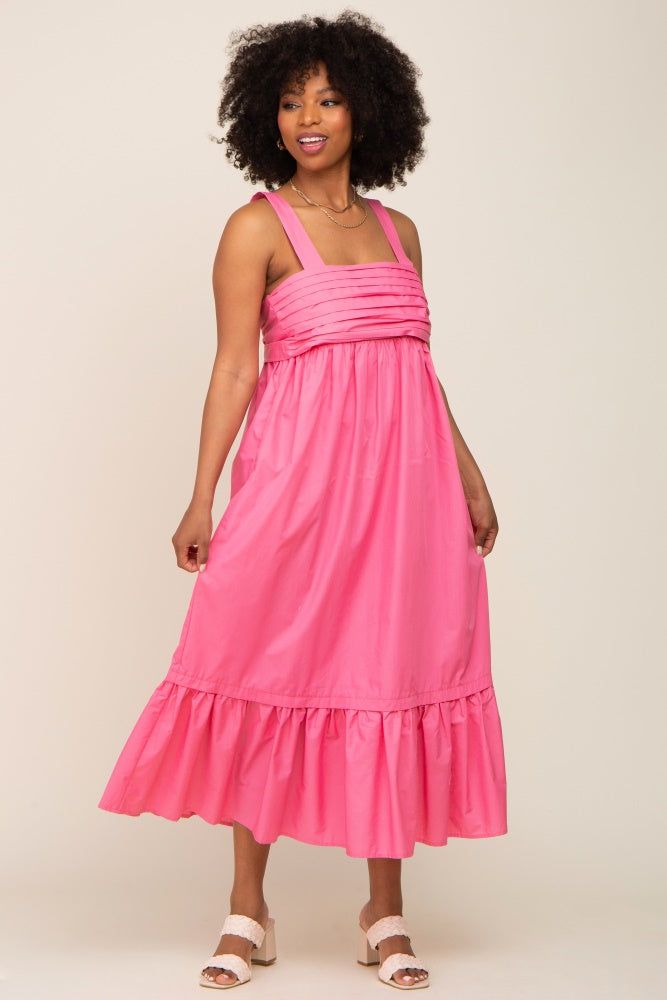 Pink Pleated Back Tie Midi Dress sold by Pinkblush
