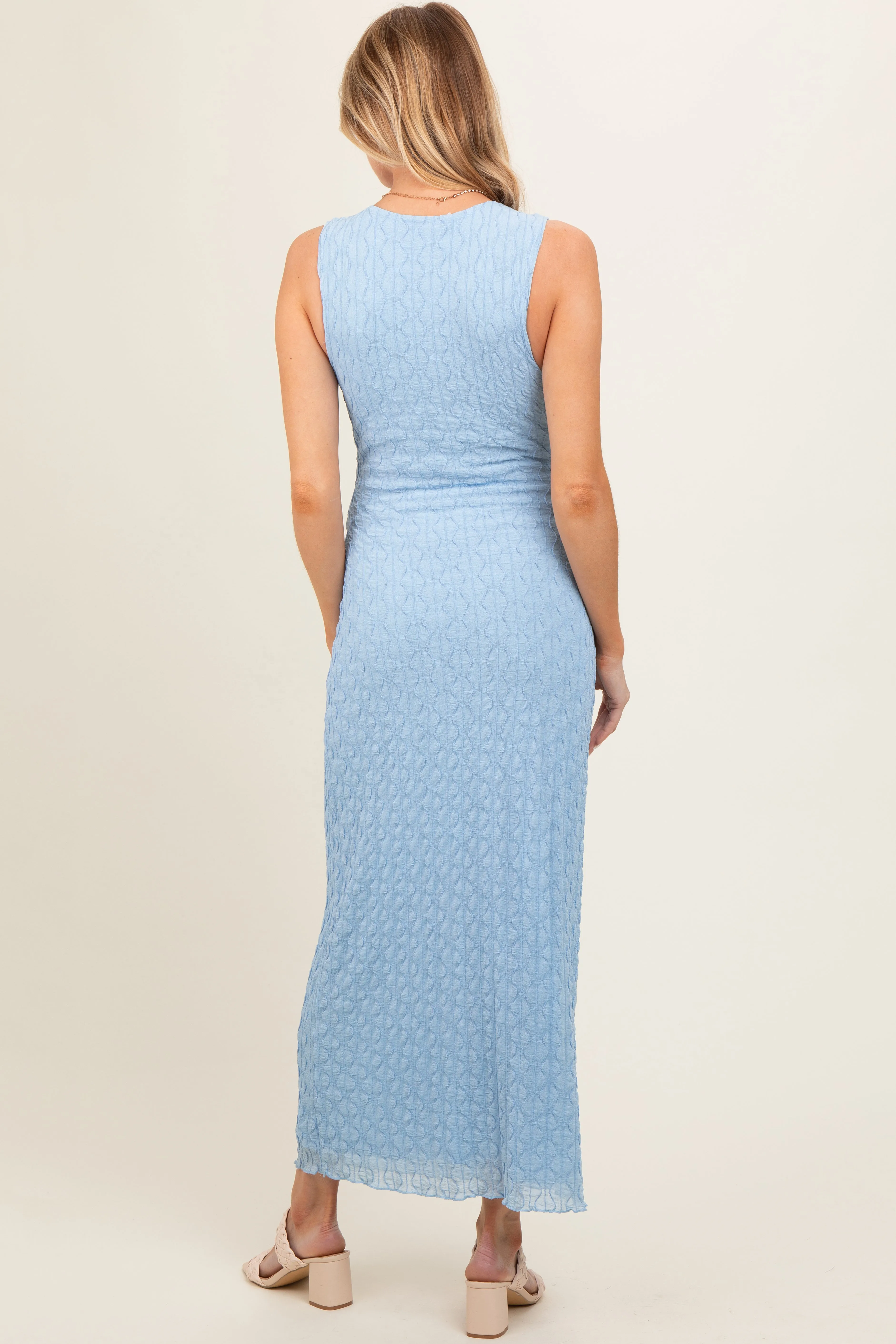 Light Blue Mesh Overlay Maternity Midi Dress sold by Pinkblush product image thumbnail 3