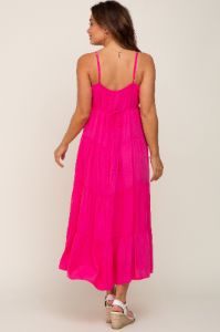 Fuchsia Sleeveless Tiered Maternity Midi Dress sold by Pinkblush
