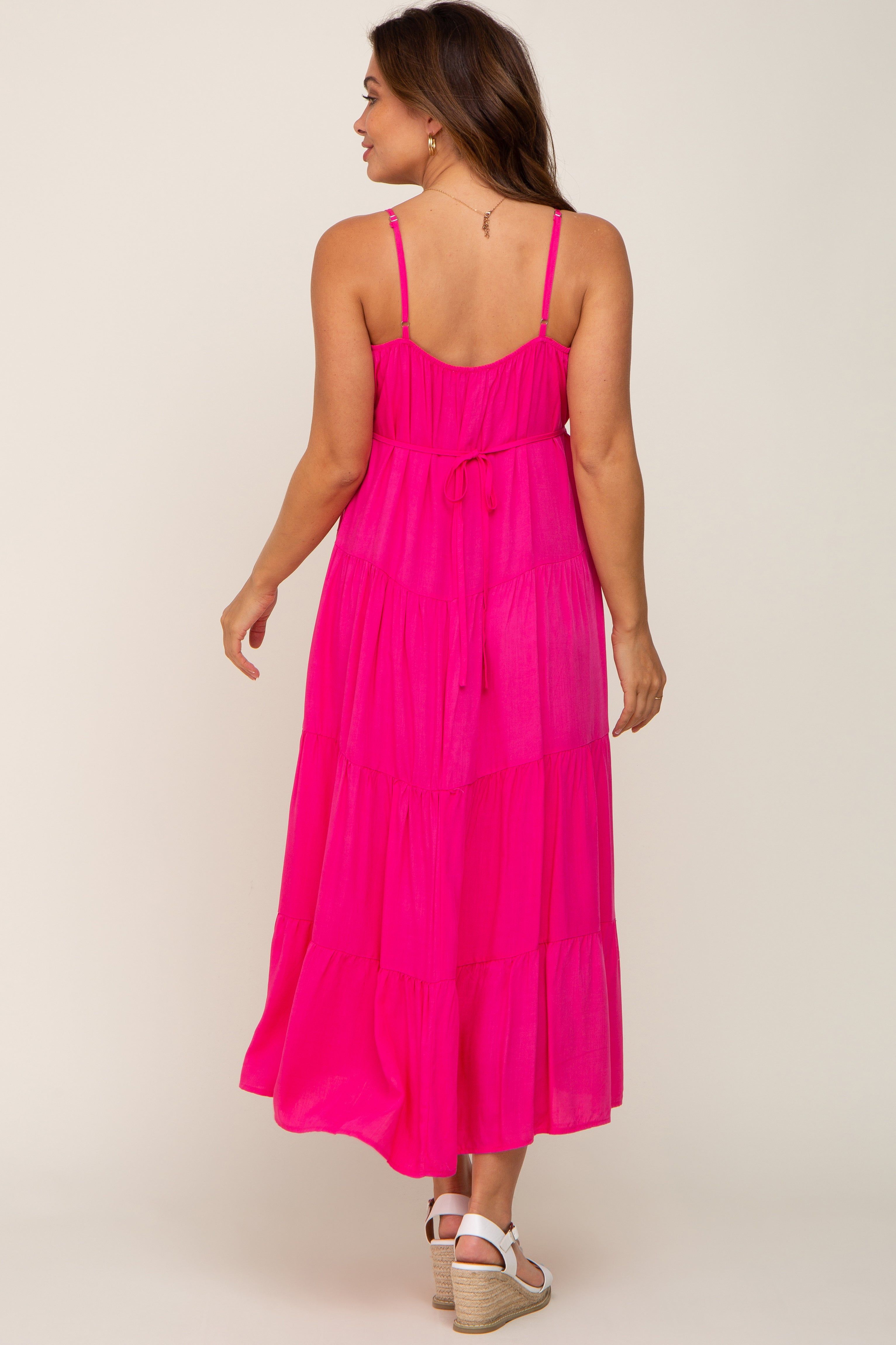 Fuchsia Sleeveless Tiered Maternity Midi Dress sold by Pinkblush product image thumbnail 3