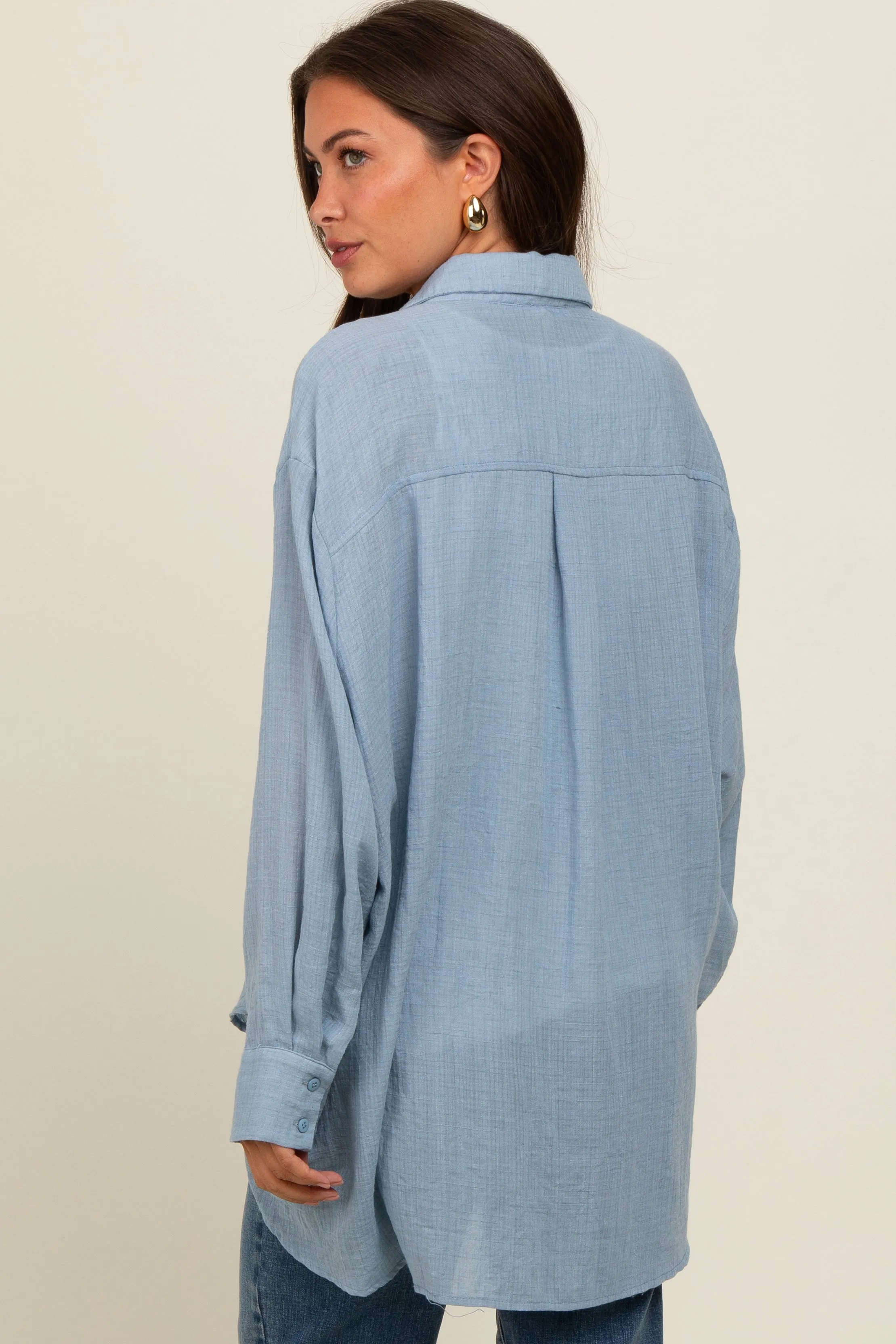 Light Blue Lightweight Sheer Button Down Maternity Blouse sold by Pinkblush product image thumbnail 3