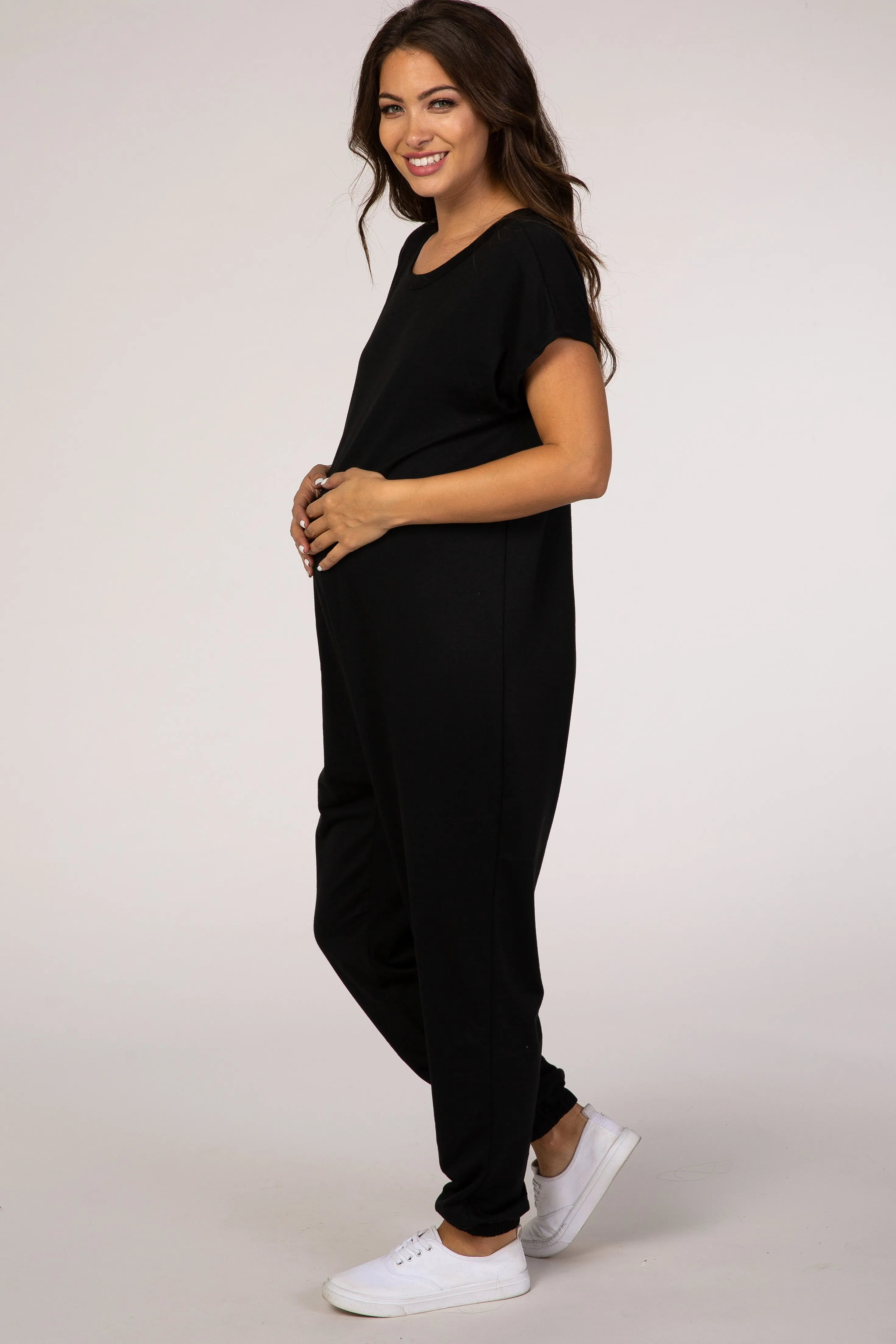 PinkBlush Black Short Sleeve Maternity Jumpsuit sold by Pinkblush product image thumbnail 2