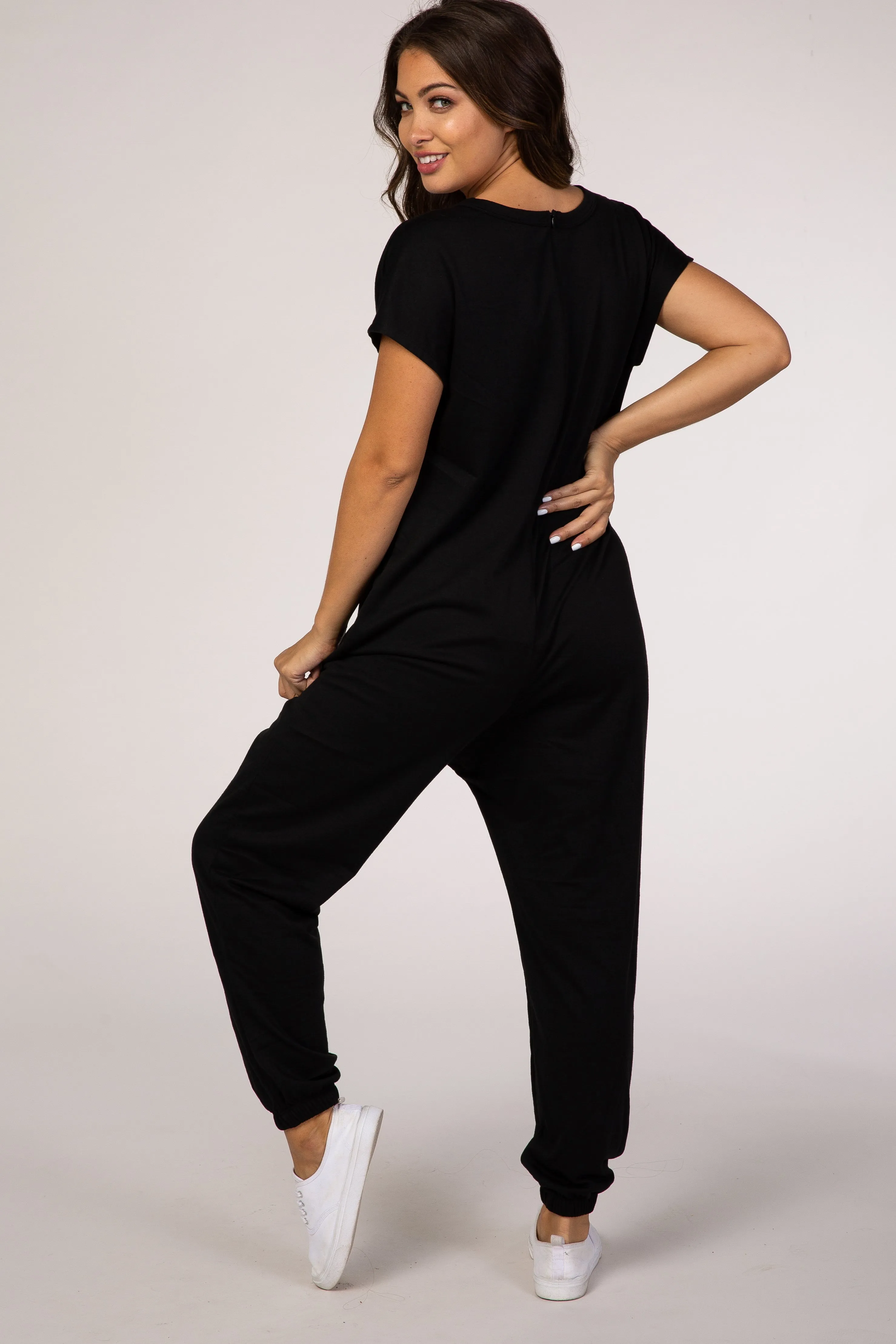 PinkBlush Black Short Sleeve Maternity Jumpsuit sold by Pinkblush product image thumbnail 3