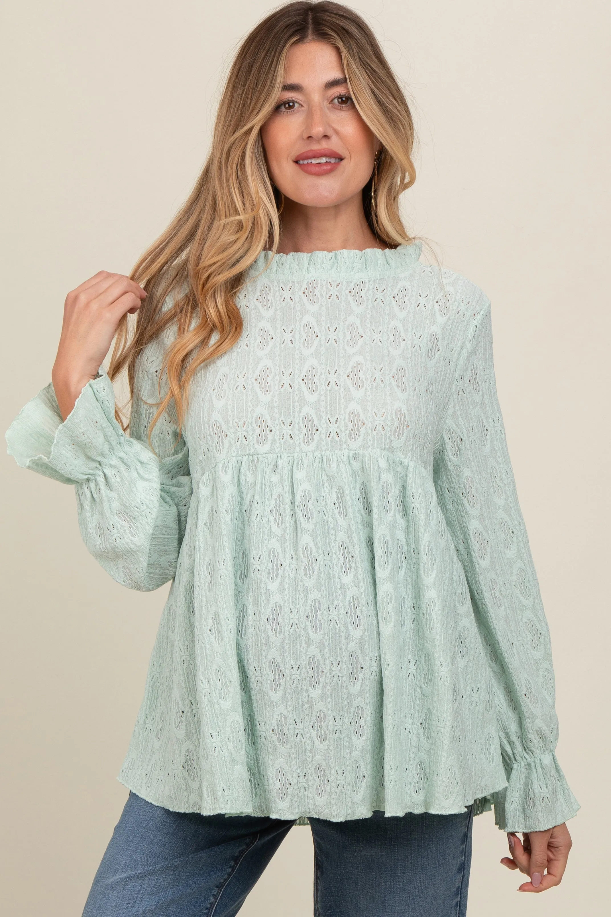 Mint Green Lace Ruffled Neck Maternity Top sold by Pinkblush product image thumbnail 2