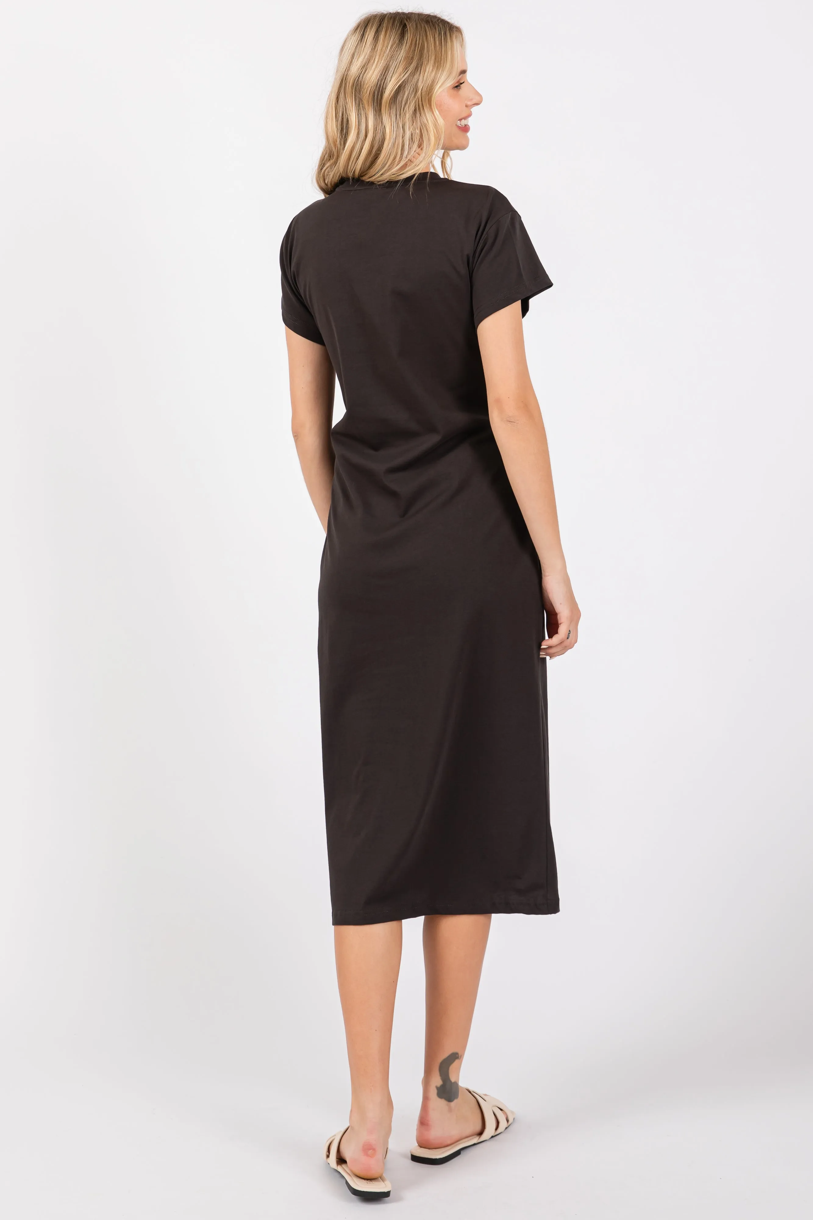 Black Tie Front Round Neck Kni Midi Dress sold by Pinkblush product image thumbnail 3