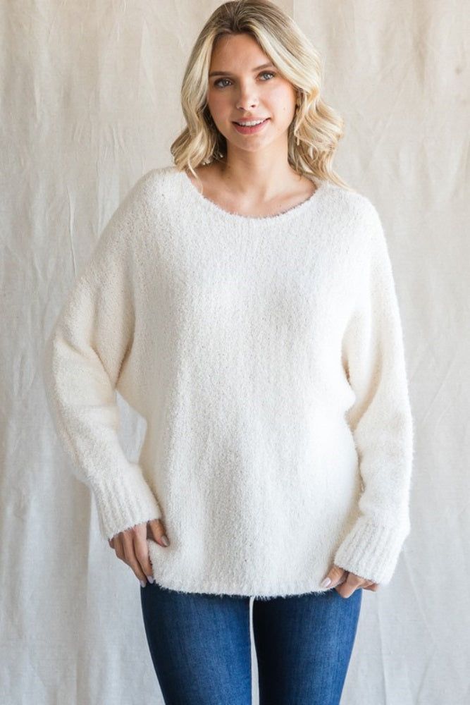 Ivory Fuzzy Knit Sweater sold by Pinkblush