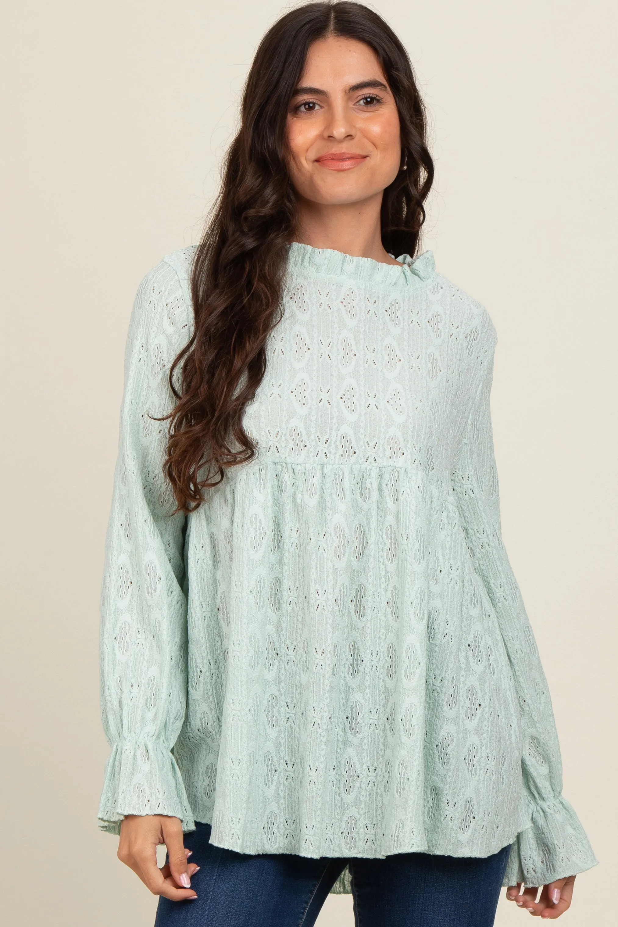 Mint Green Lace Ruffled Neck Maternity Top sold by Pinkblush product image thumbnail 4
