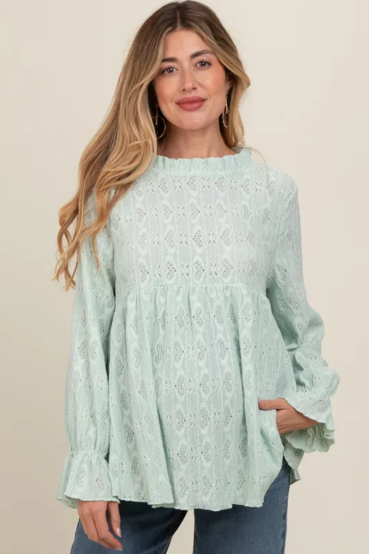 Mint Green Lace Ruffled Neck Maternity Top made by Pinkblush