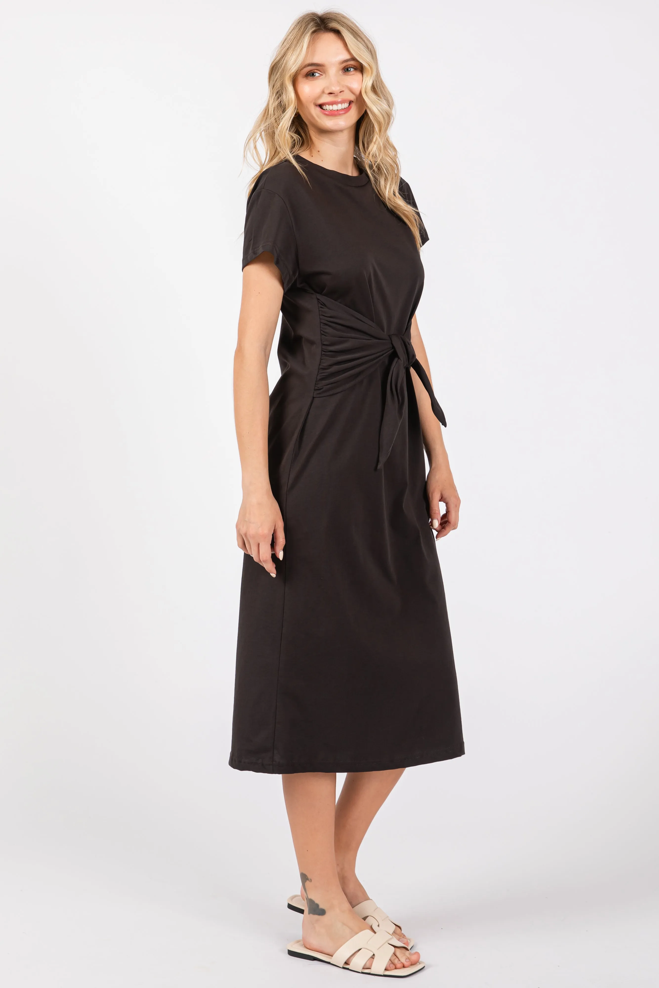 Black Tie Front Round Neck Kni Midi Dress sold by Pinkblush product image thumbnail 2