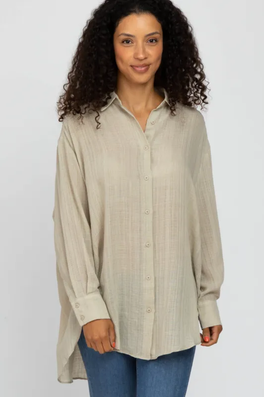 Beige Lightweight Sheer Button Down Blouse sold by Pinkblush