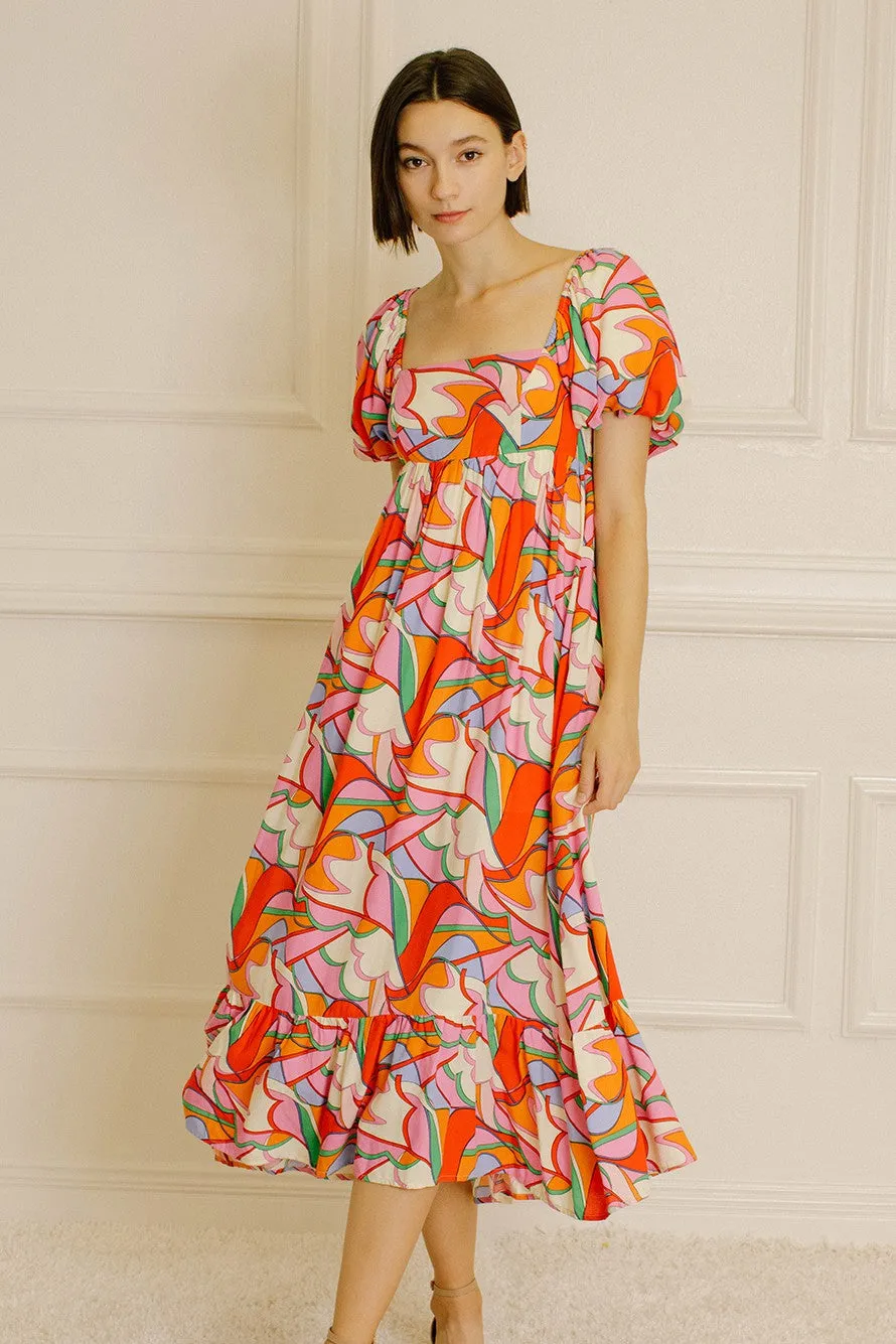 Multi-Color Square Neck Short Puff Sleeve Maternity Dress sold by Pinkblush product image thumbnail 4