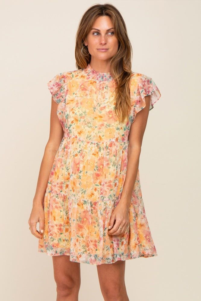 Orange Floral Chiffon Tiered Dress sold by Pinkblush product image thumbnail 5