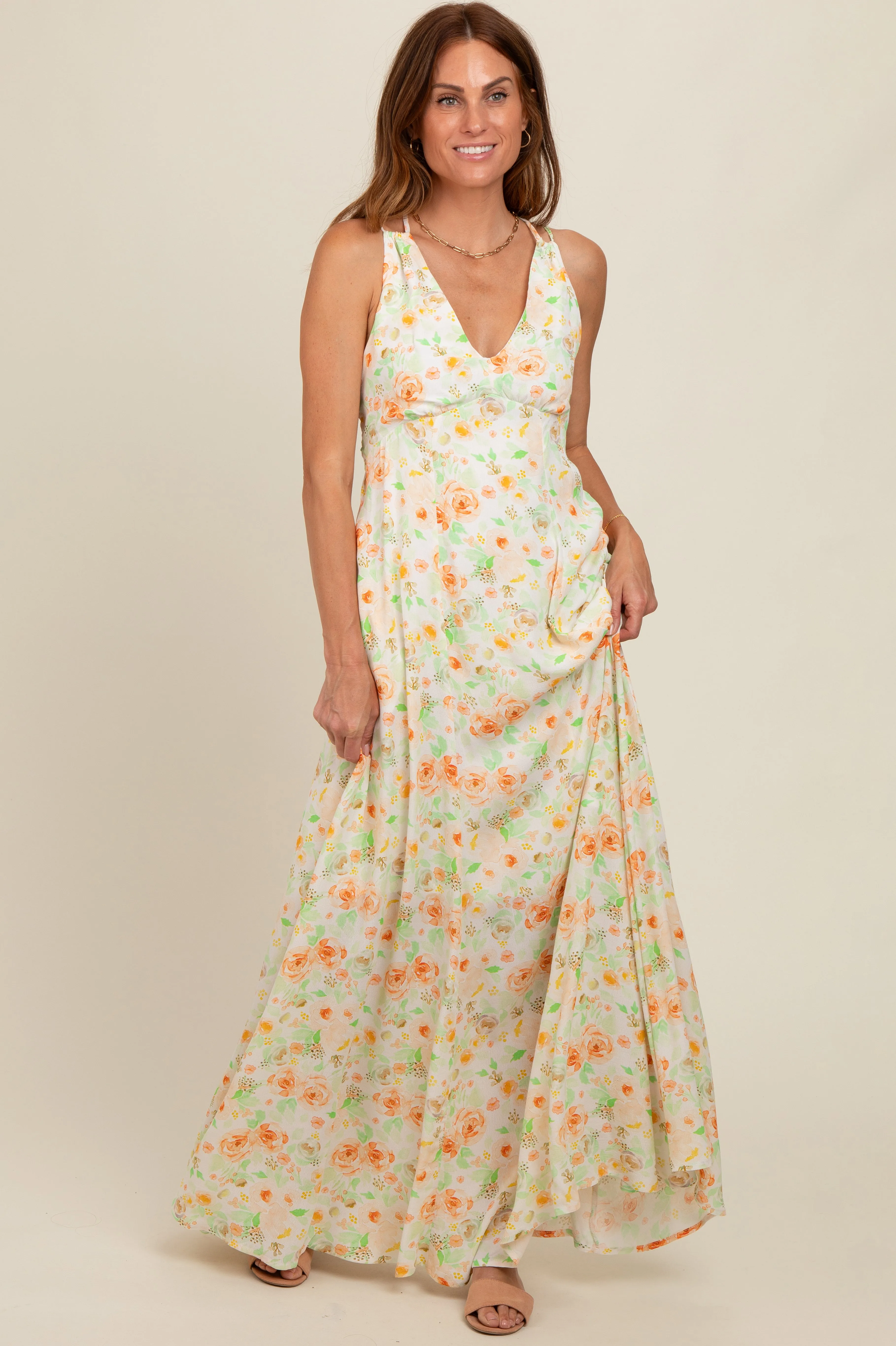 Peach Floral Crisscross Back Maxi Dress sold by Pinkblush product image thumbnail 3