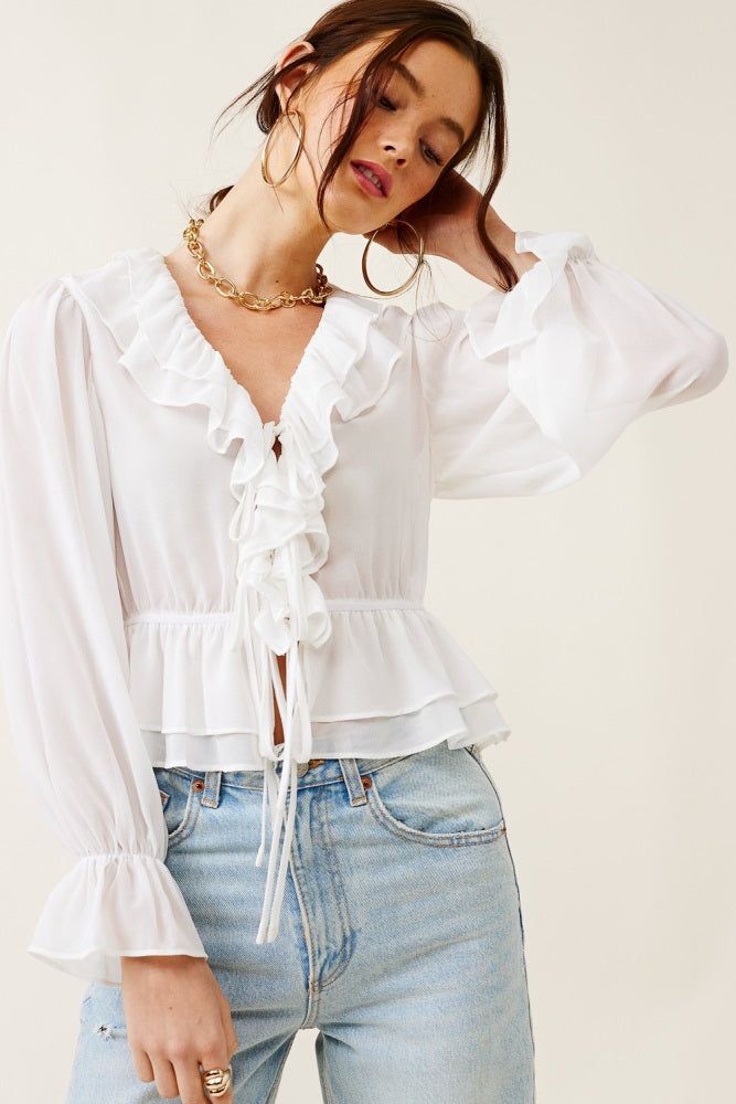 White Ruffle Top sold by Pinkblush