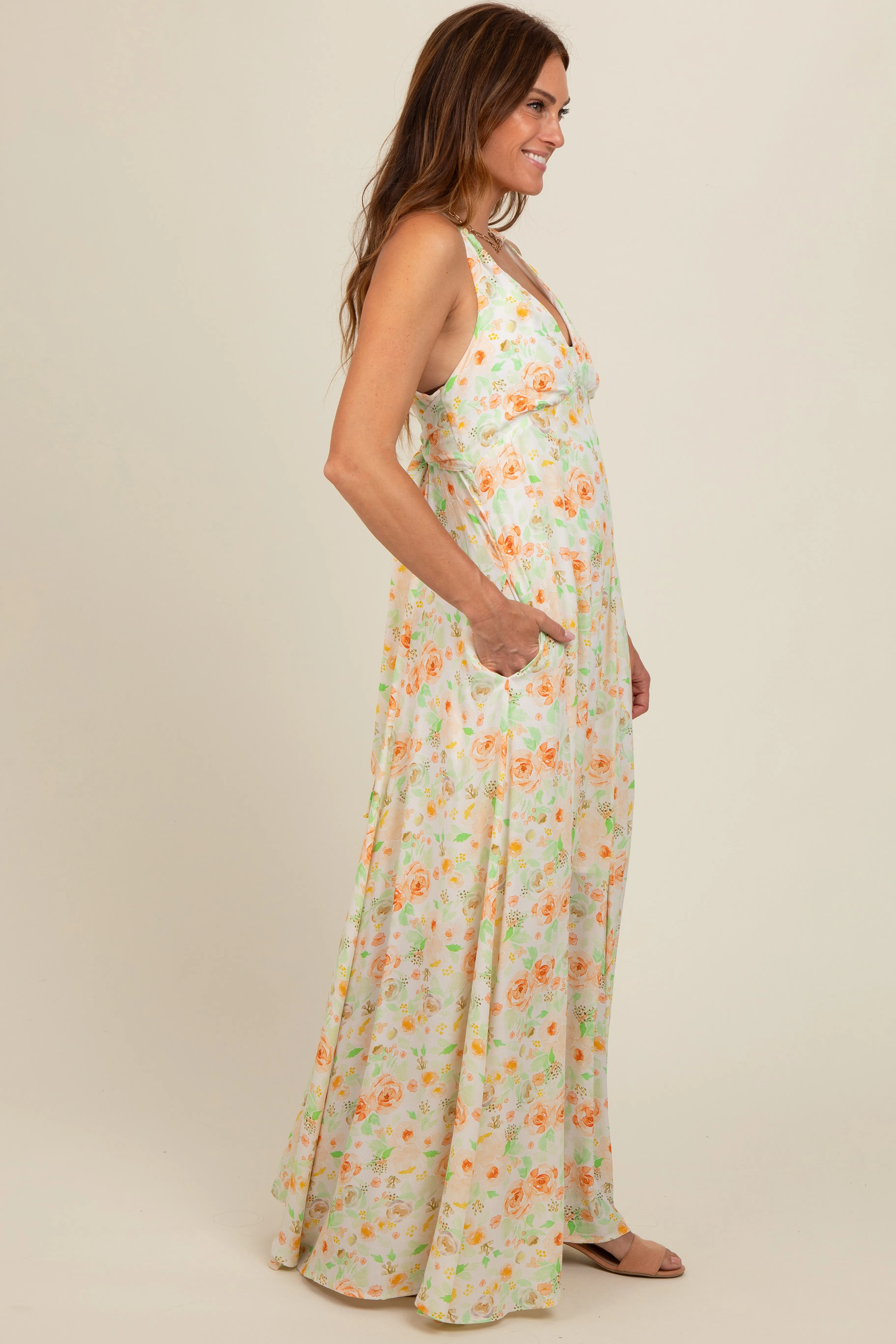 Peach Floral Crisscross Back Maxi Dress sold by Pinkblush product image thumbnail 4