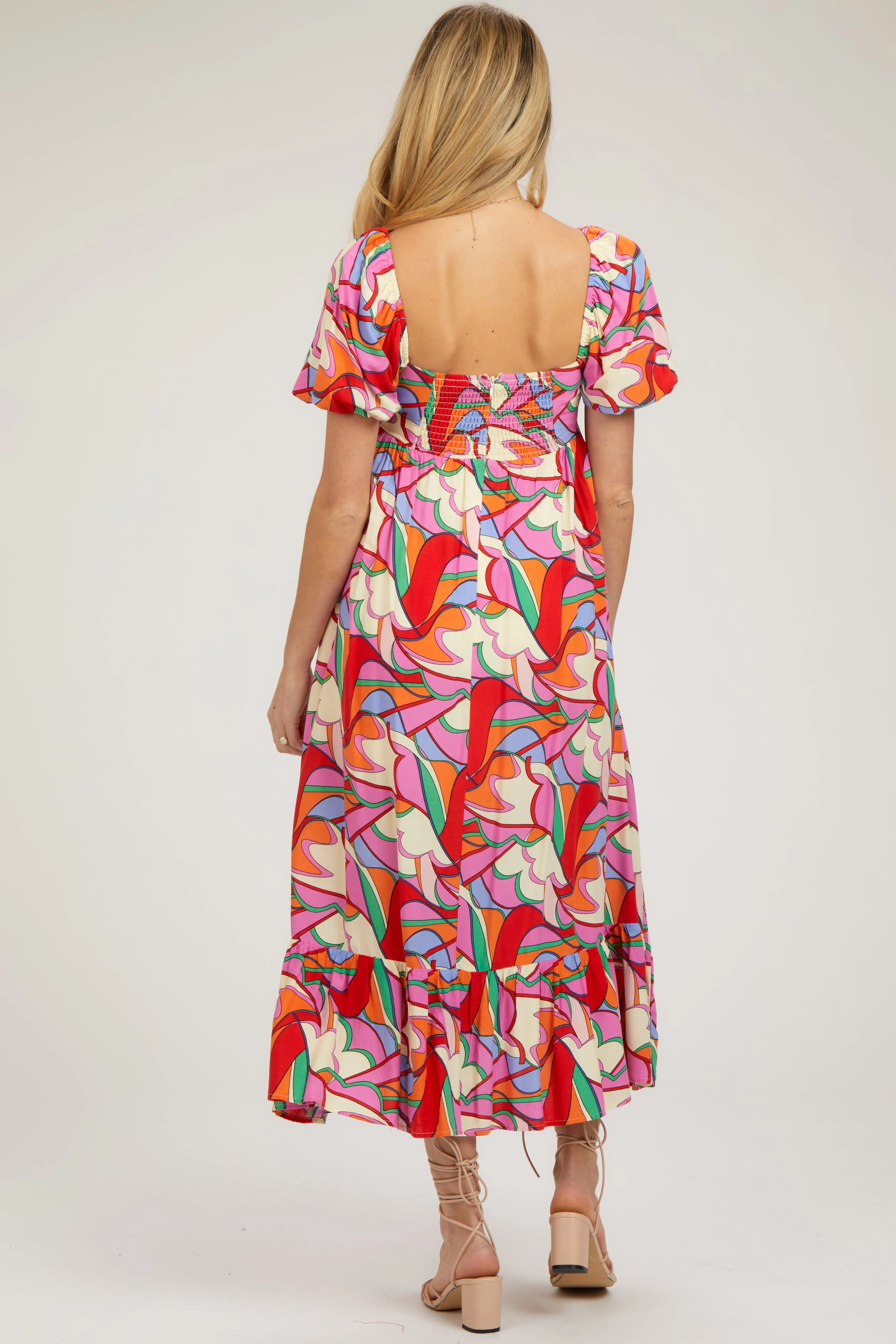 Multi-Color Square Neck Short Puff Sleeve Maternity Dress sold by Pinkblush product image thumbnail 3