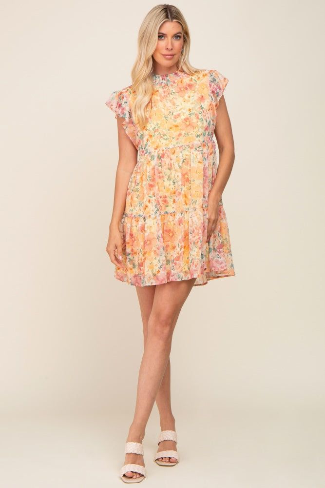 Orange Floral Chiffon Tiered Dress sold by Pinkblush product image thumbnail 4